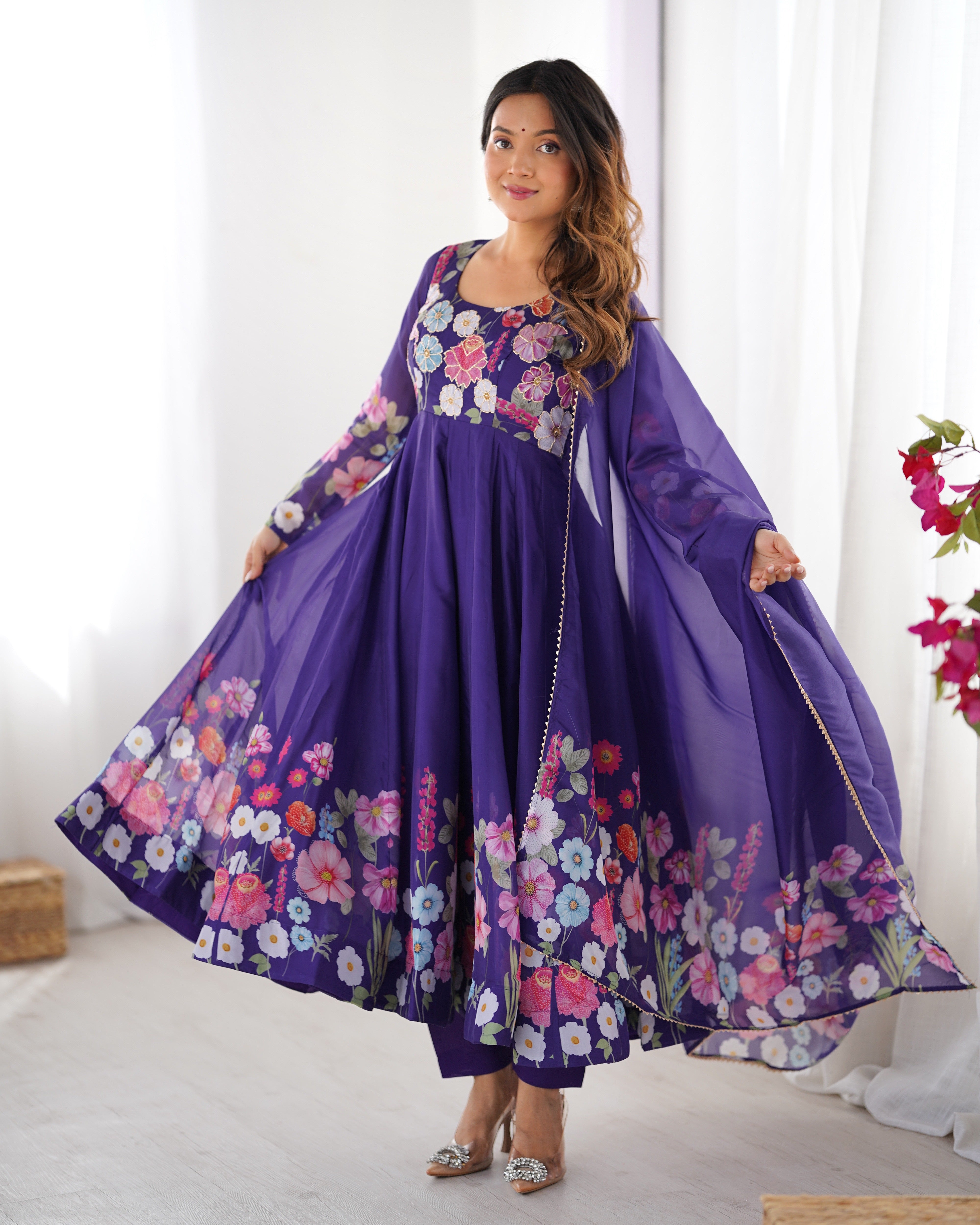 Premium Organza Silk Anarkali Set – 4 Mtr Flair with Gota Patti Dupatta & Cotton Pant
