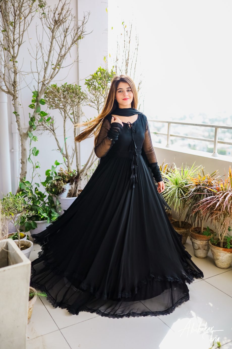 MAXI LONG FLAIR WITH LESS BORDER SET WITH DUPATTA SET. AY-114 -black