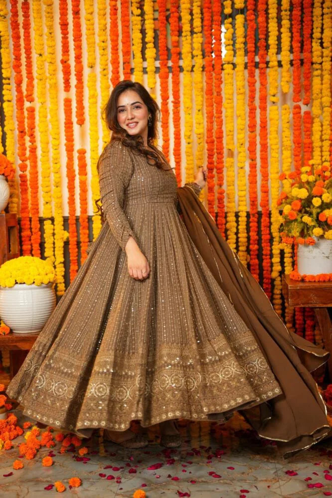 Tremendous Chocolate Anarkali Suit