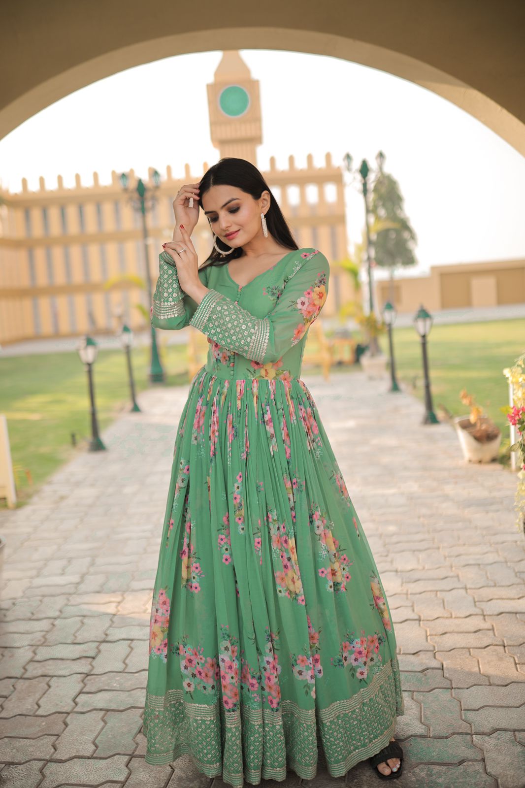 Visva 's Pista Gown Digital Printed Faux Georgette