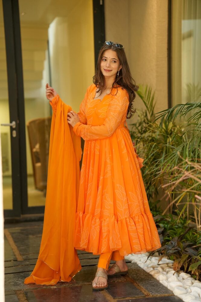 MARIGOLD ORANGE GEORGETTE SUIT SET TD 1035