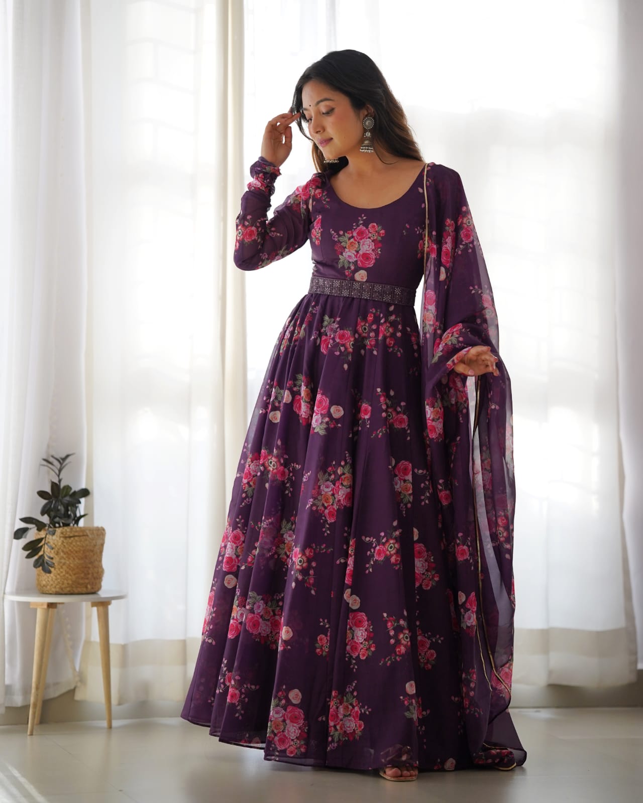 Wine Anarkali Suit Set