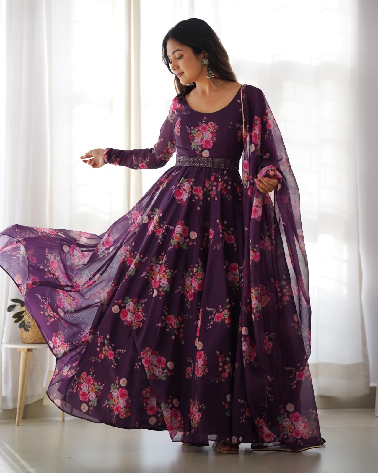 Wine Anarkali Suit Set