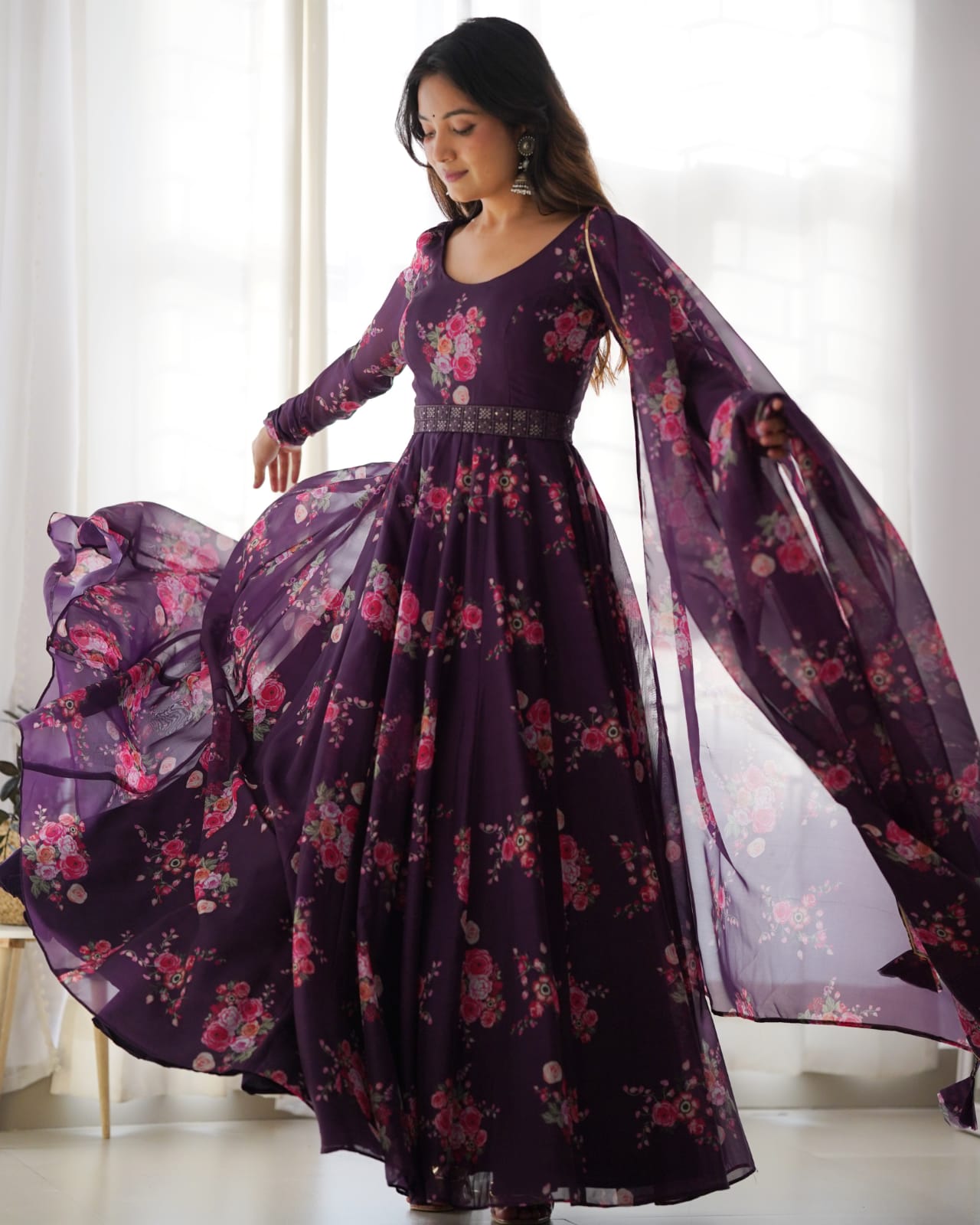 Wine Anarkali Suit Set