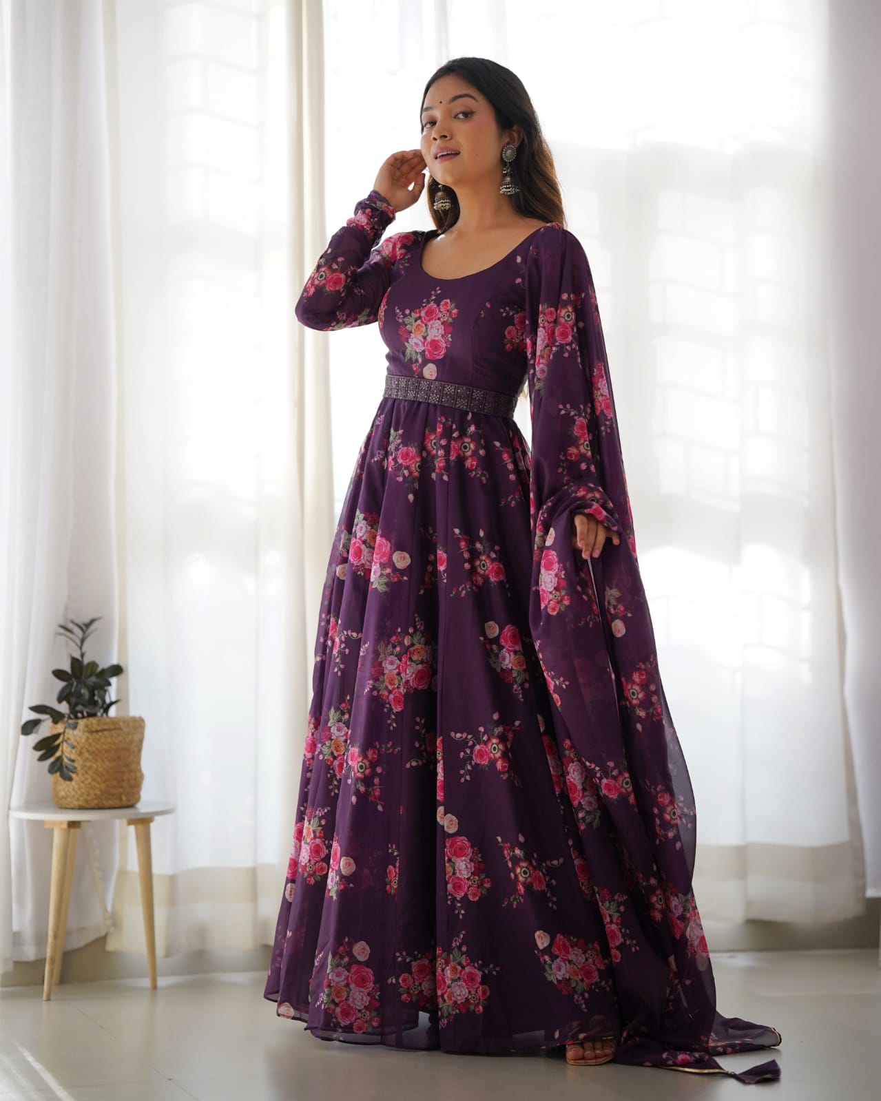 Wine Anarkali Suit Set