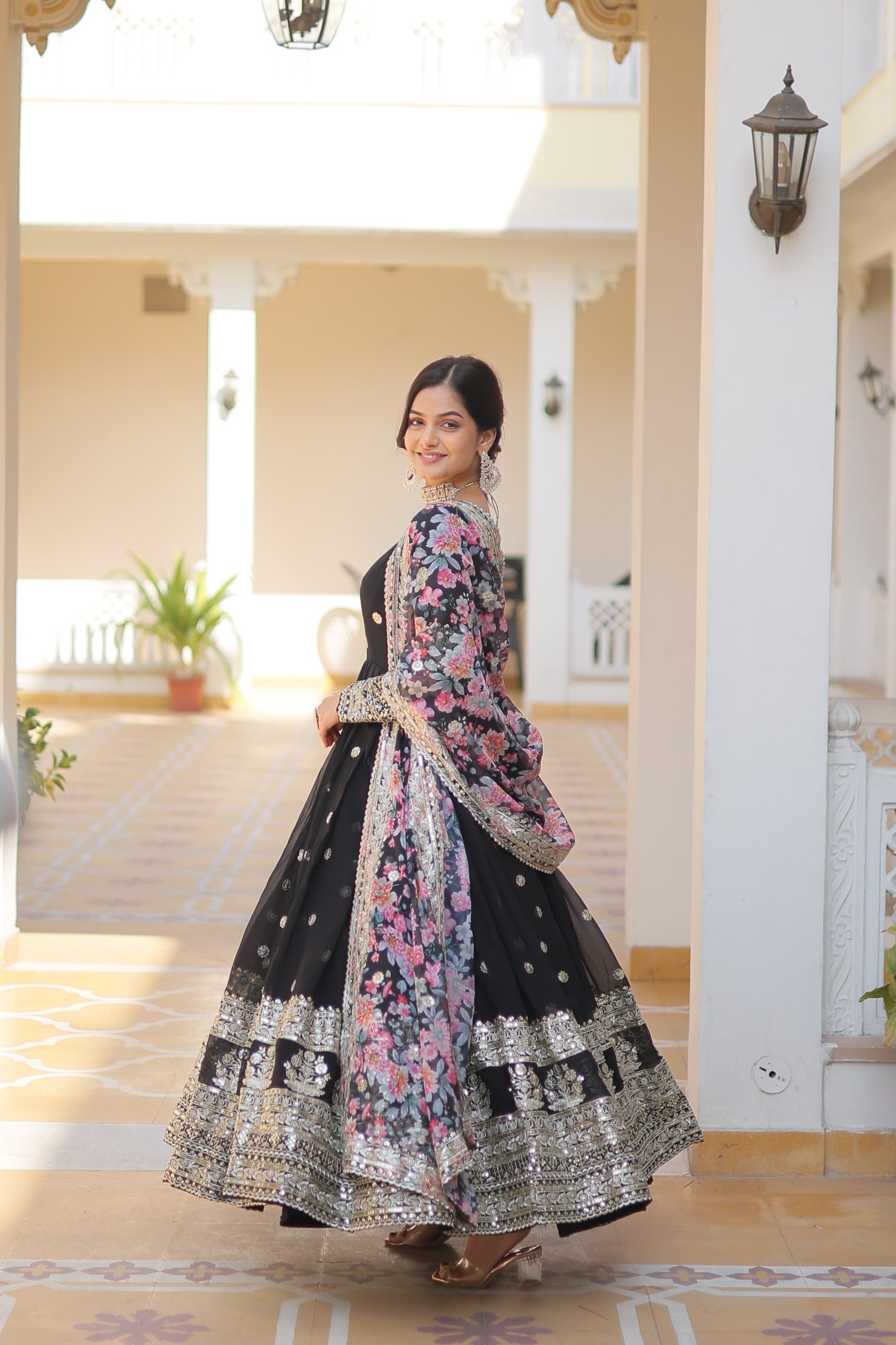 Pleasant Black Anarkali Suit