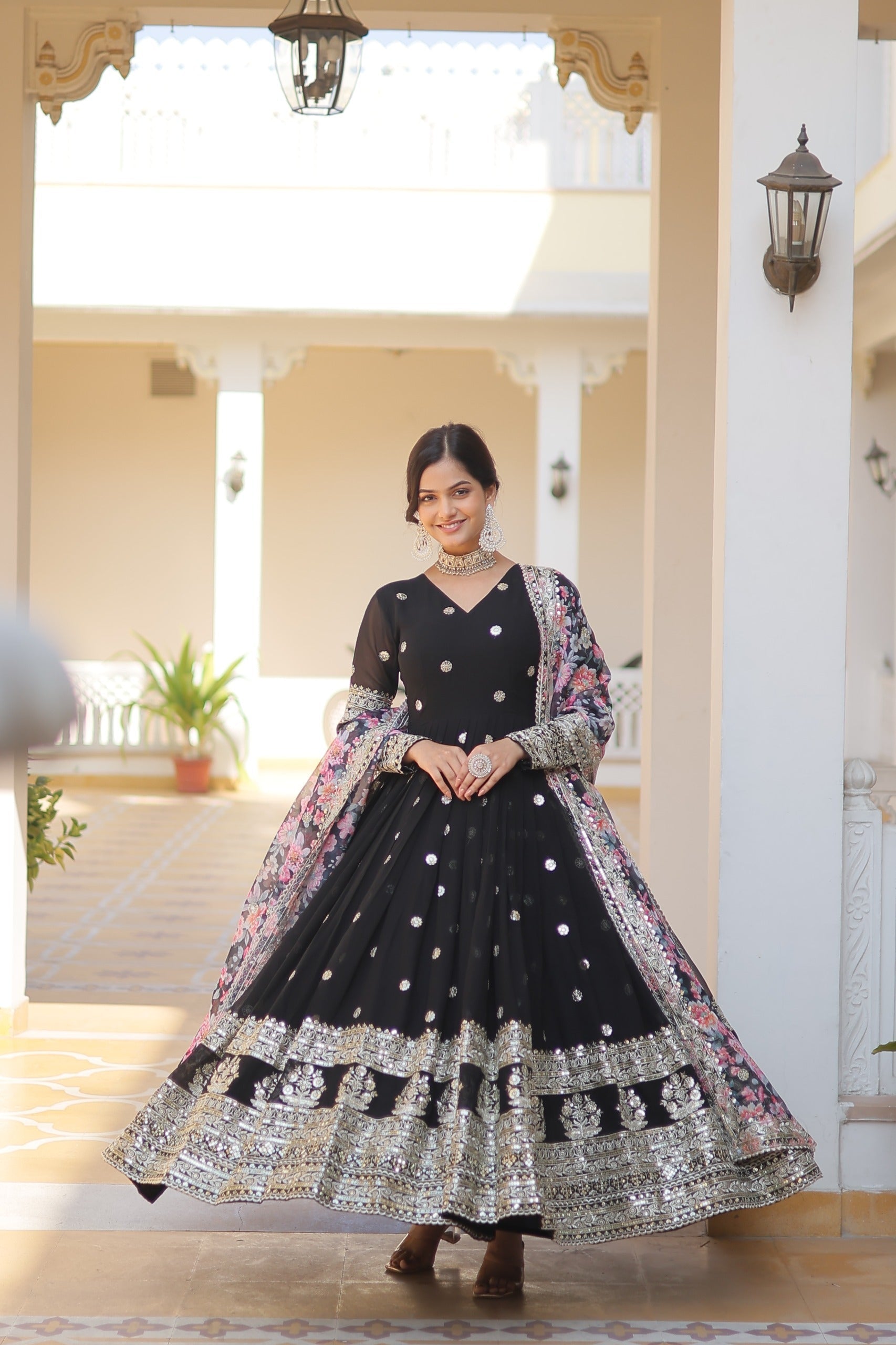 Pleasant Black Anarkali Suit