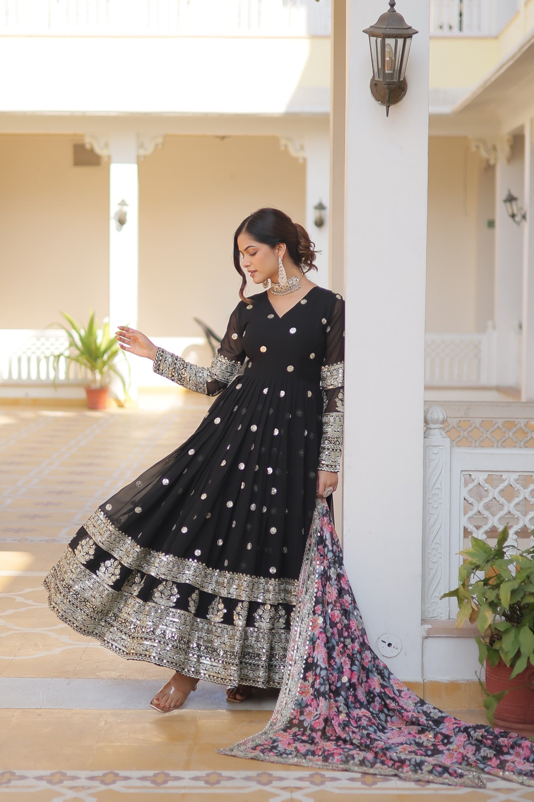 Pleasant Black Anarkali Suit