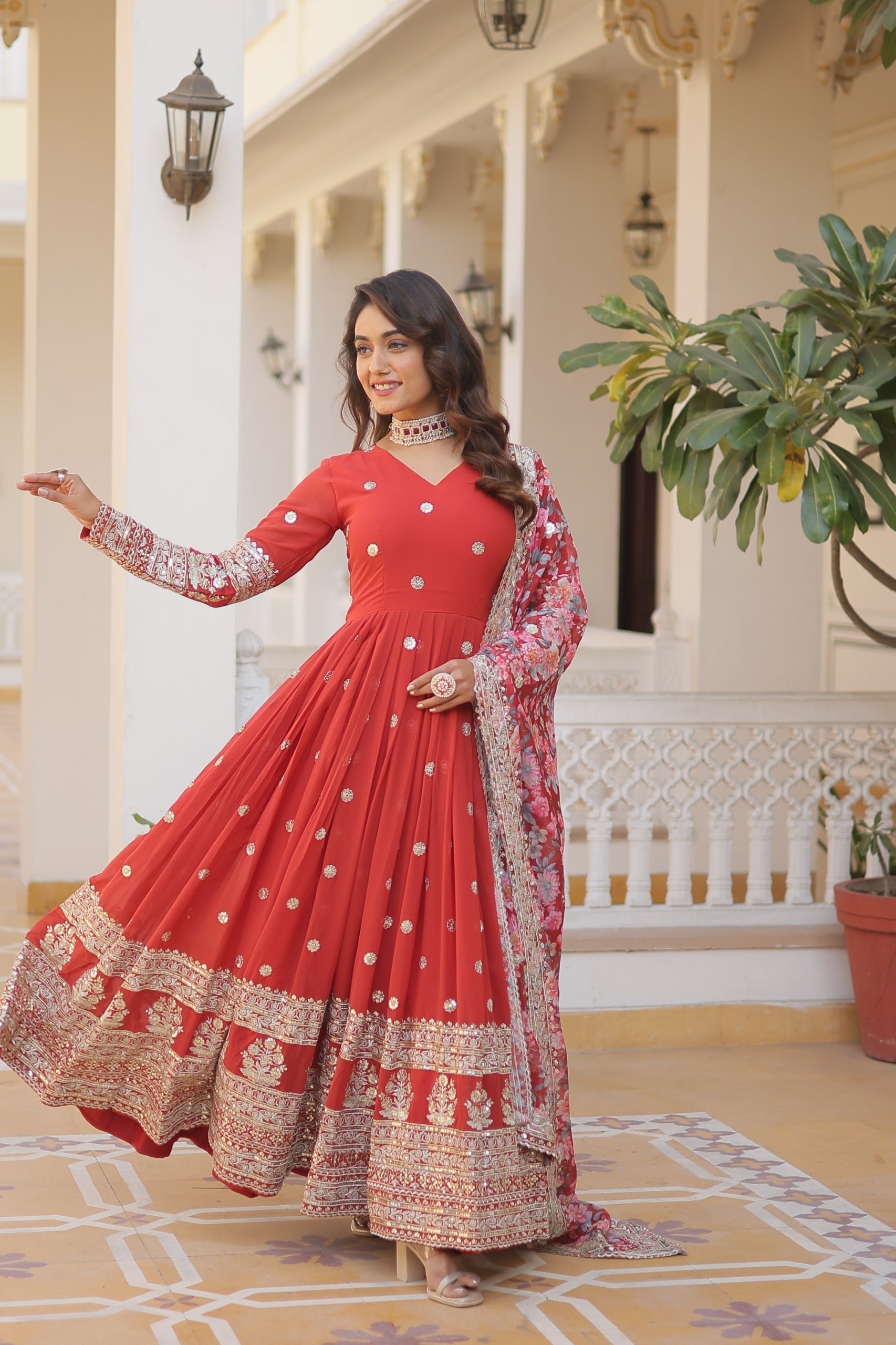 Confounding Red Anarkali Suit Set