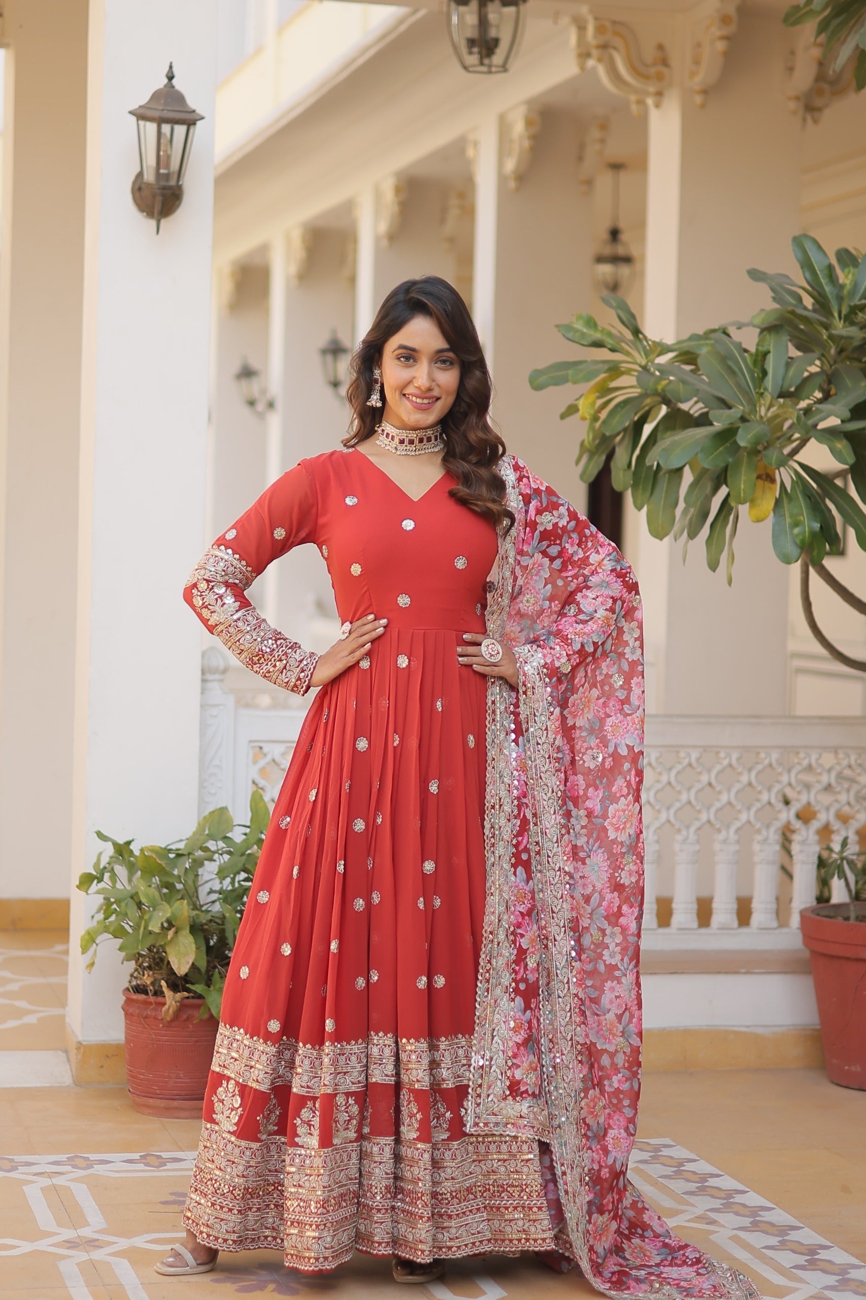 Confounding Red Anarkali Suit Set