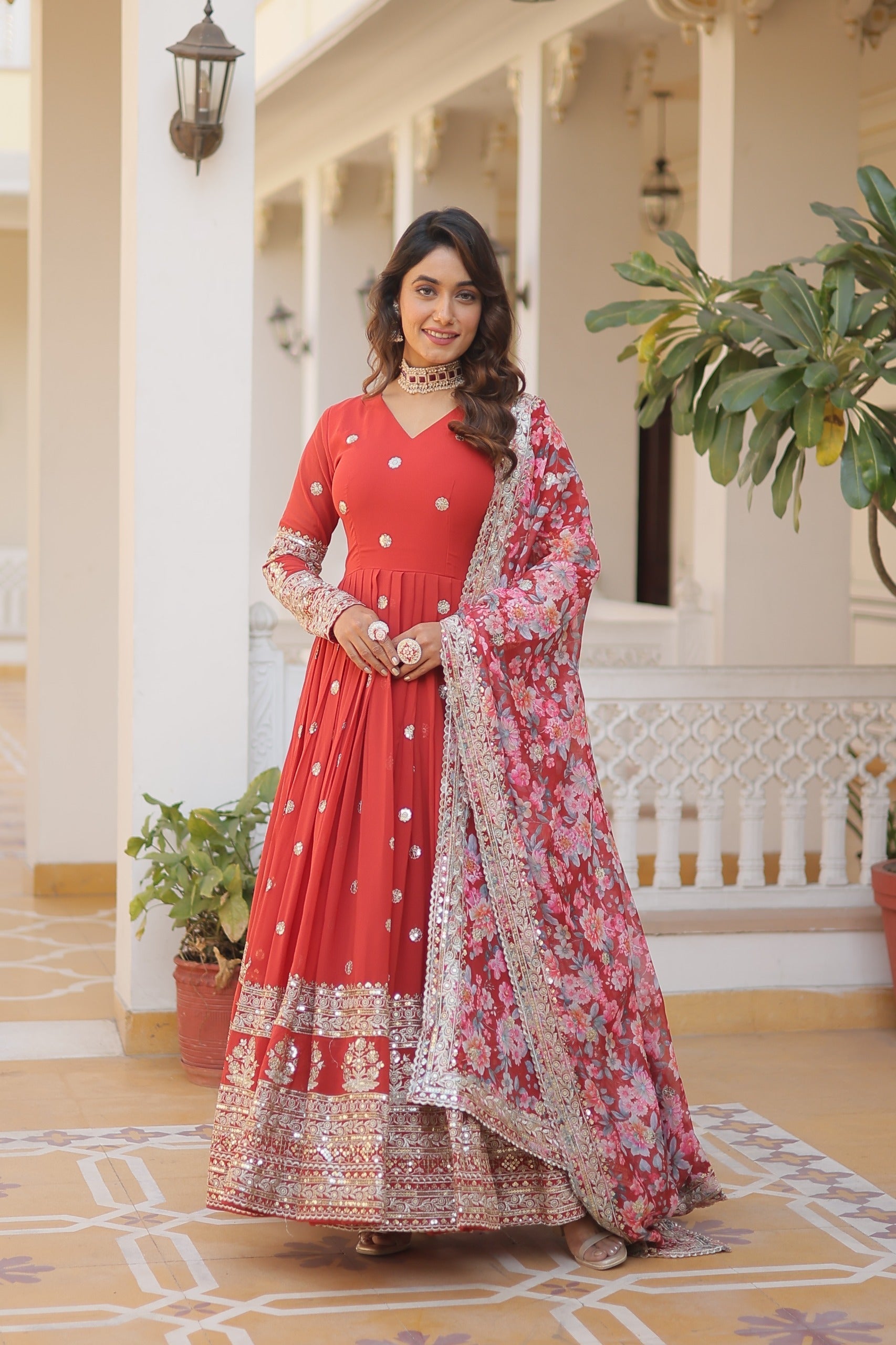 Confounding Red Anarkali Suit Set