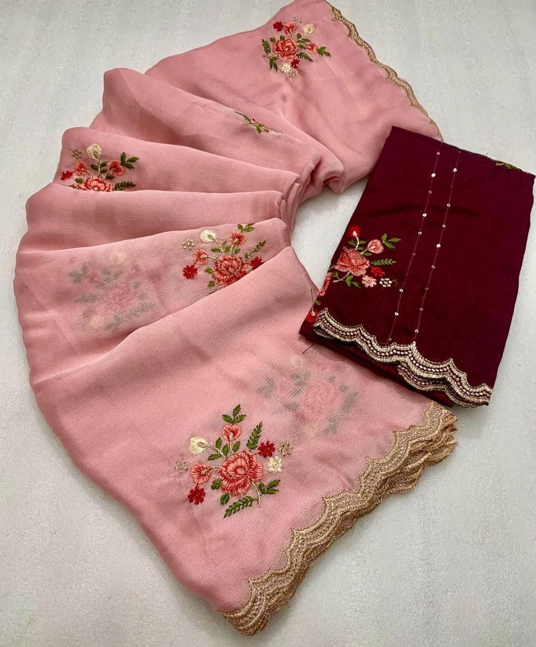 New Arrival Chiffon Silk Embroidery Work all Over Designer Saree