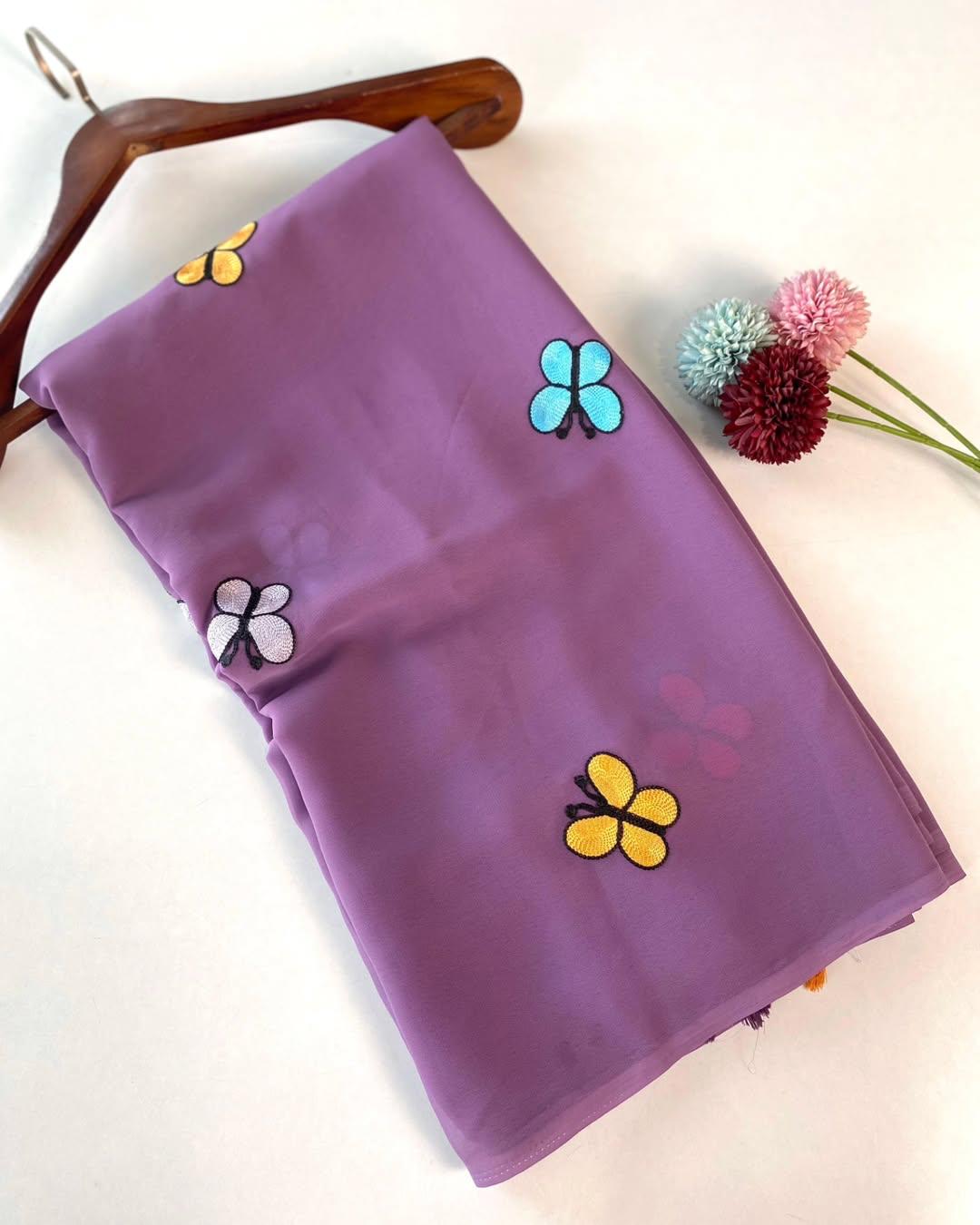 New Designer Look Butterfly Pattern Georgette Saree