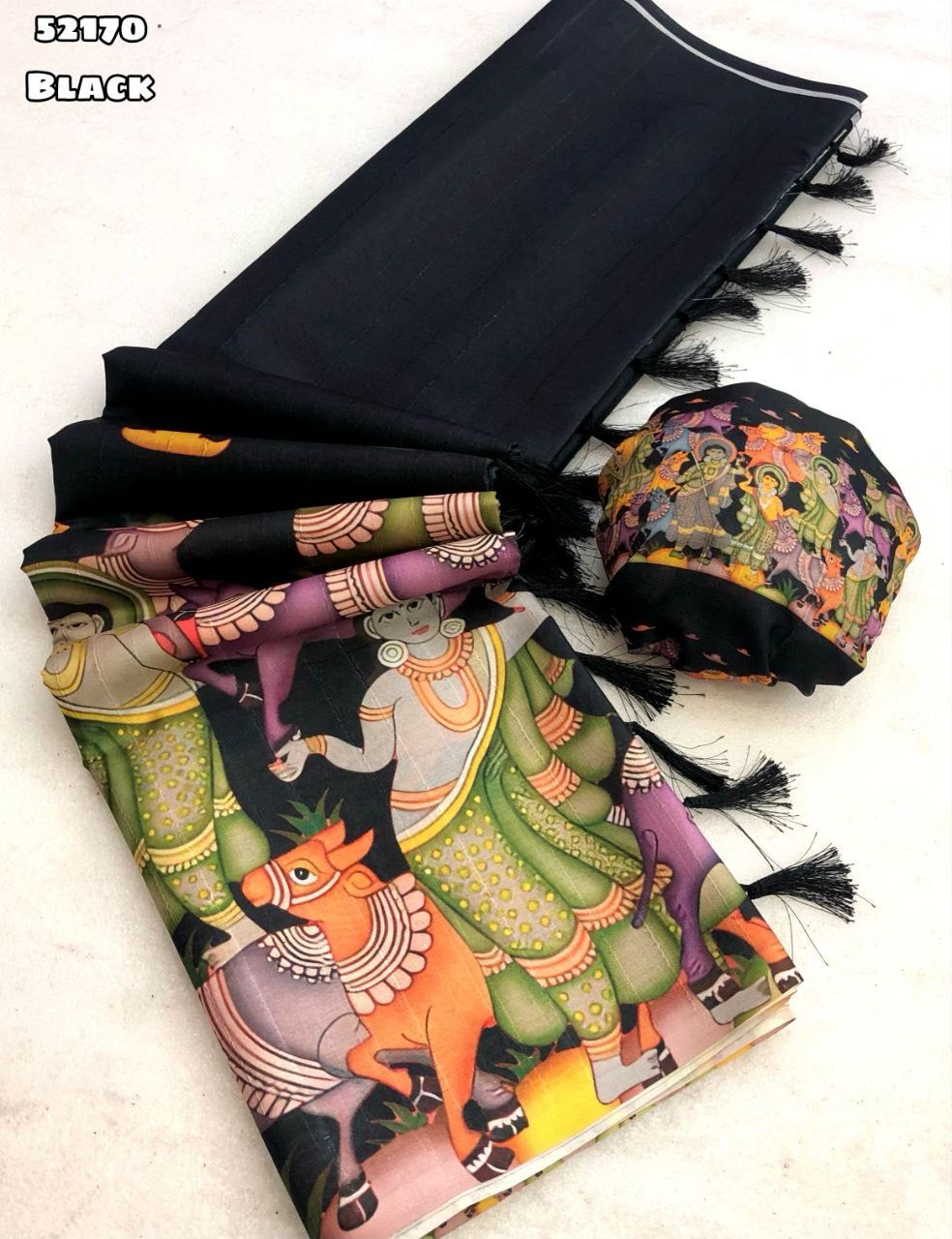 New Designer Handloom Tussar Silk Kalamkari Digital Printed Saree