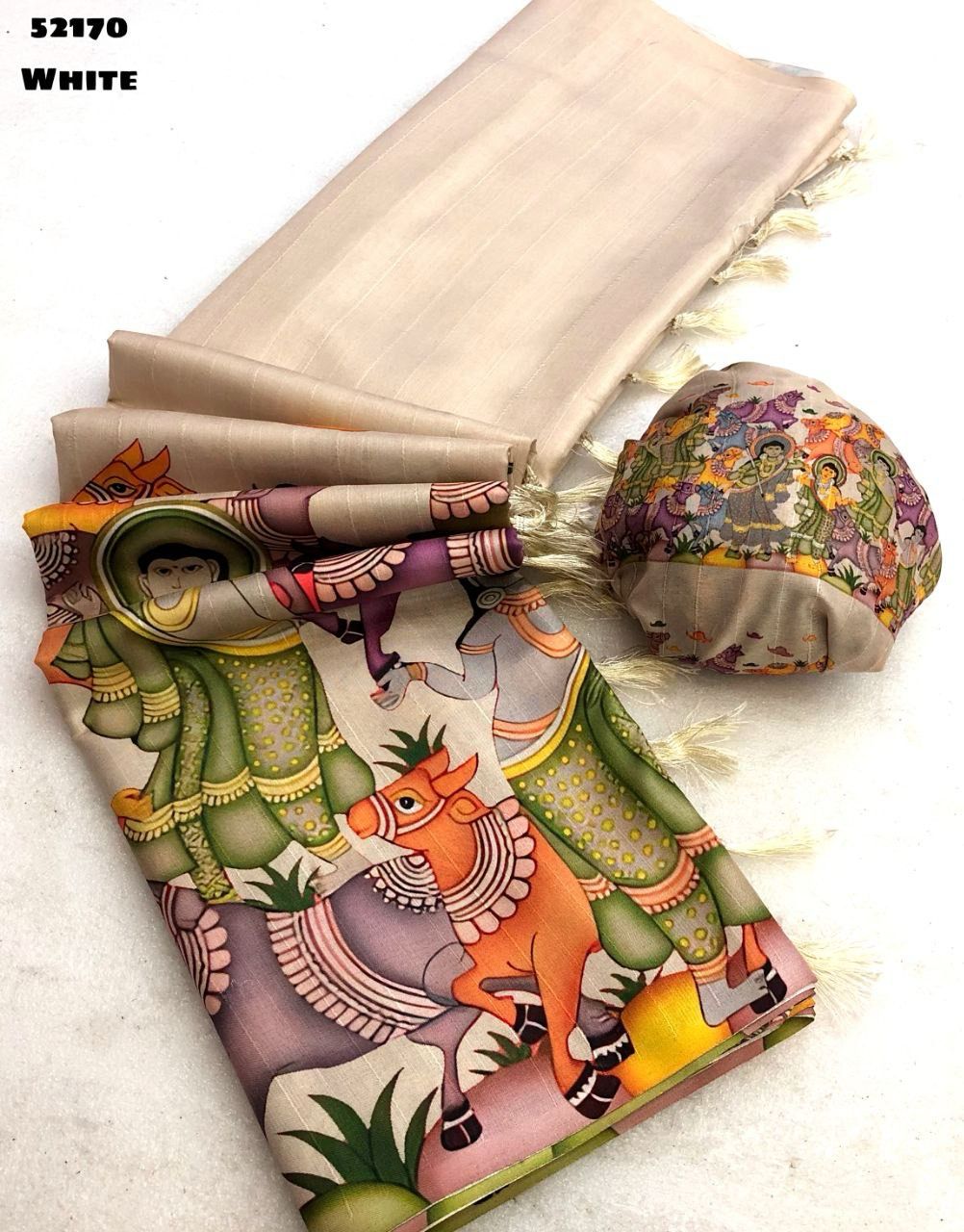 New Designer Handloom Tussar Silk Kalamkari Digital Printed Saree