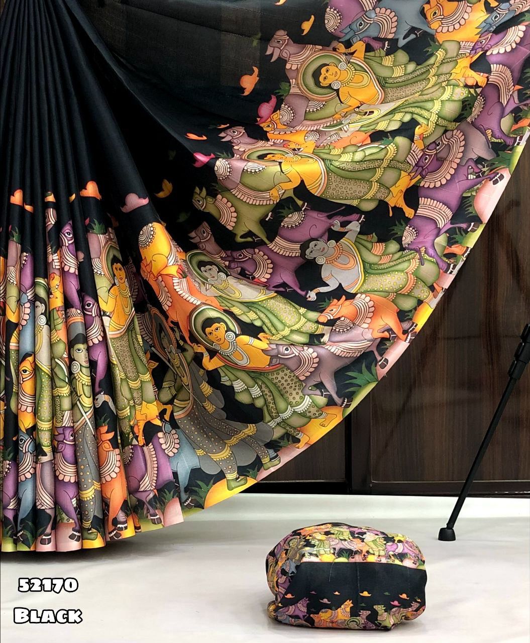 New Designer Handloom Tussar Silk Kalamkari Digital Printed Saree