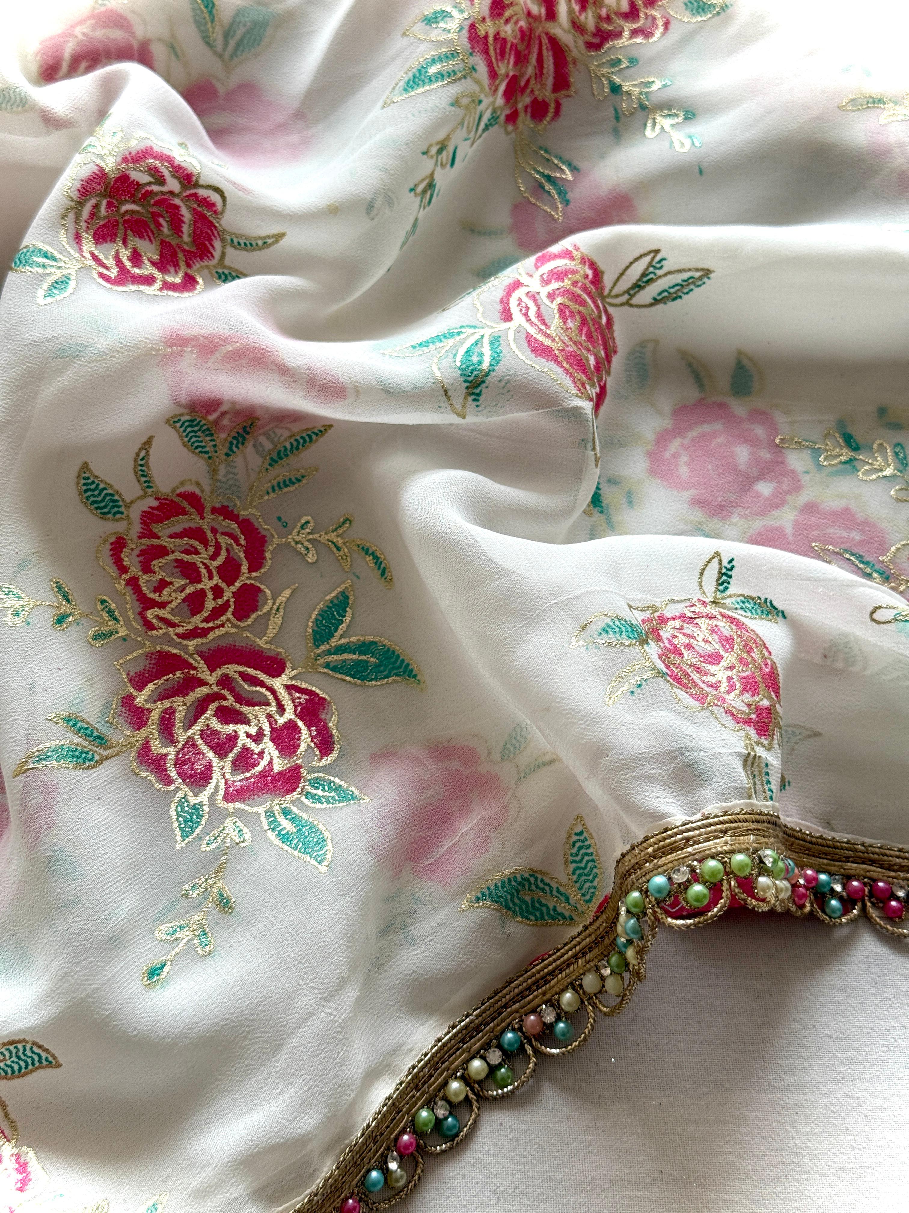 New Designer Partywear  Soft Georgette Saree with Pearl Border