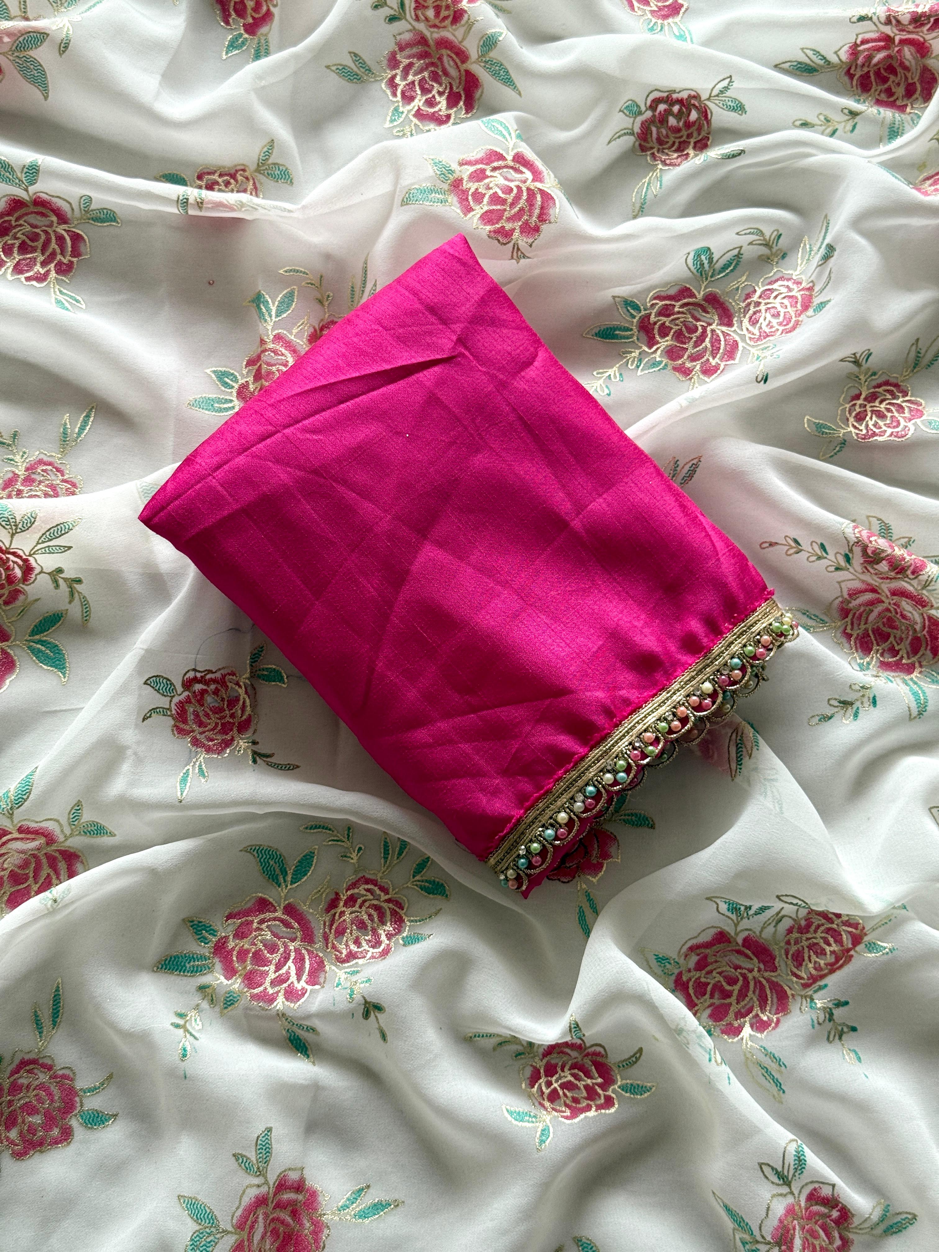 New Designer Partywear  Soft Georgette Saree with Pearl Border