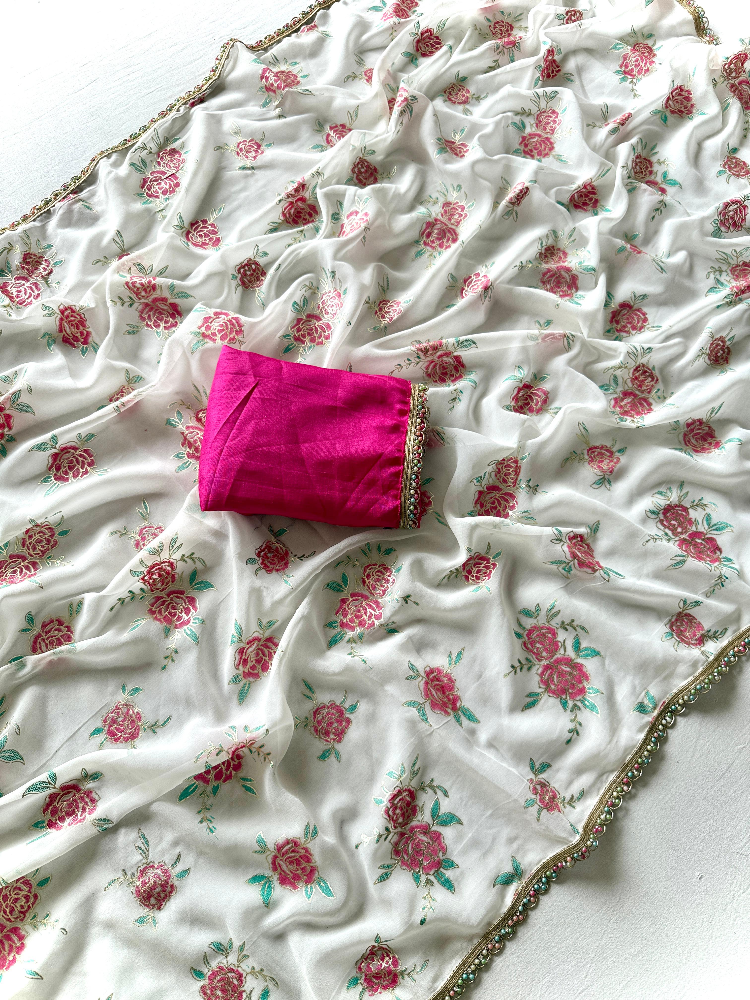 New Designer Partywear  Soft Georgette Saree with Pearl Border