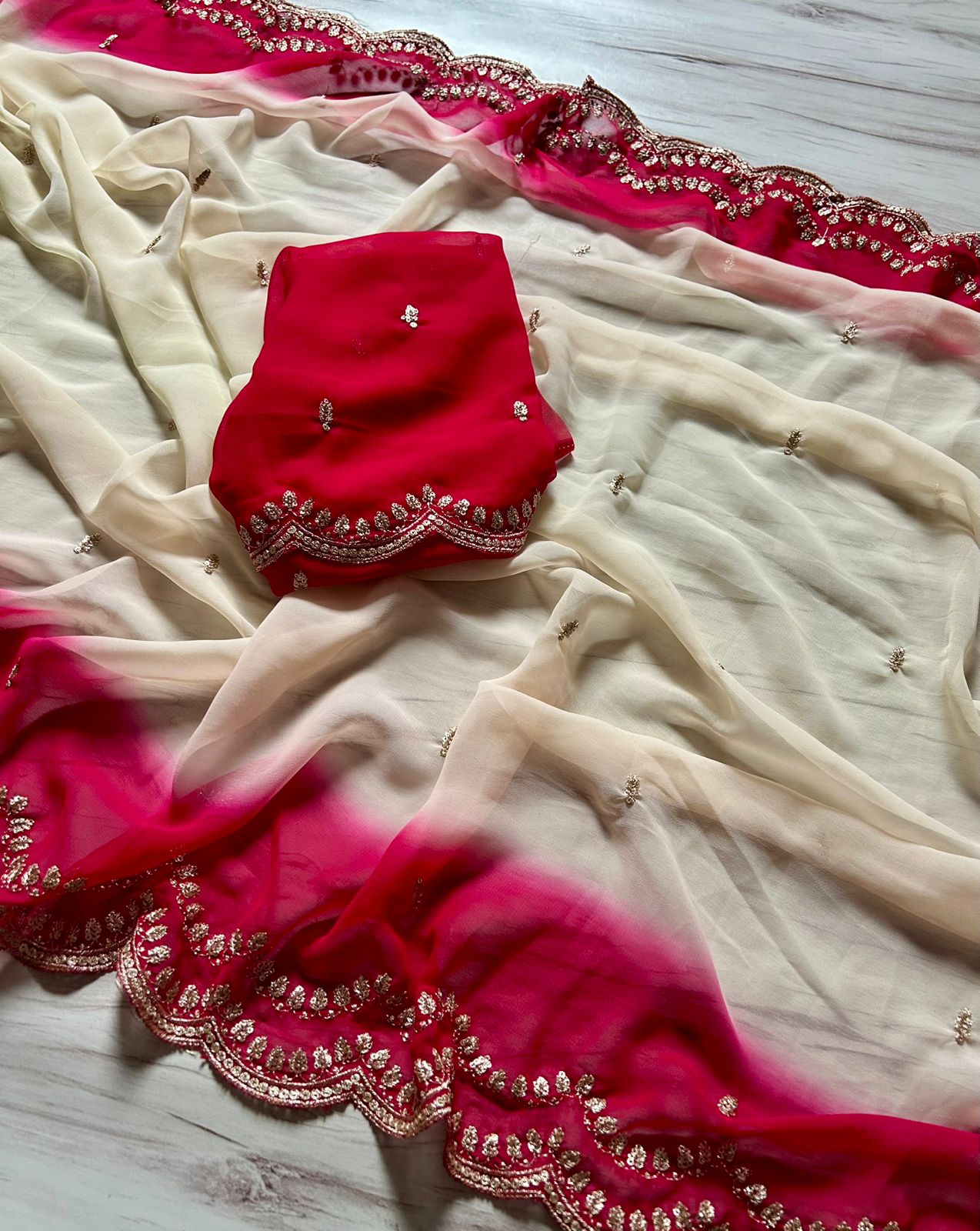 New Wedding Wear Soft Georgette Saree With Heavy Embroidery Sequence And Jari Work And Border Arca