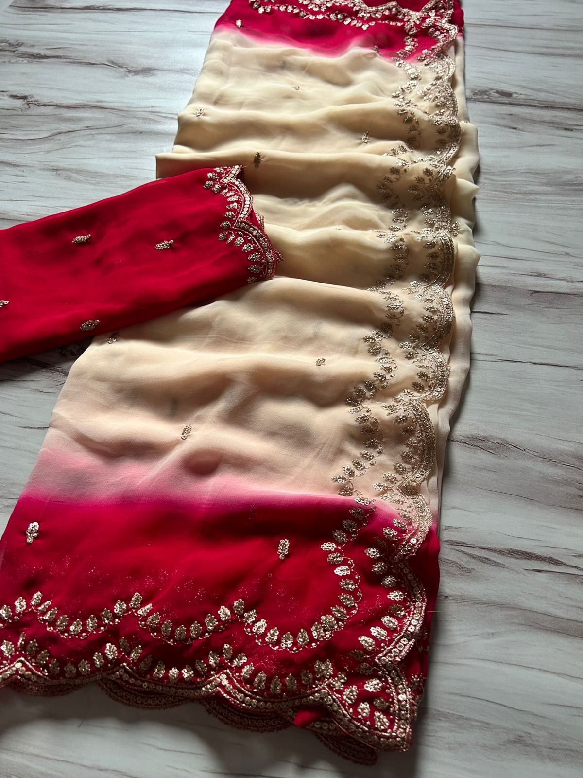 New Wedding Wear Soft Georgette Saree With Heavy Embroidery Sequence And Jari Work And Border Arca