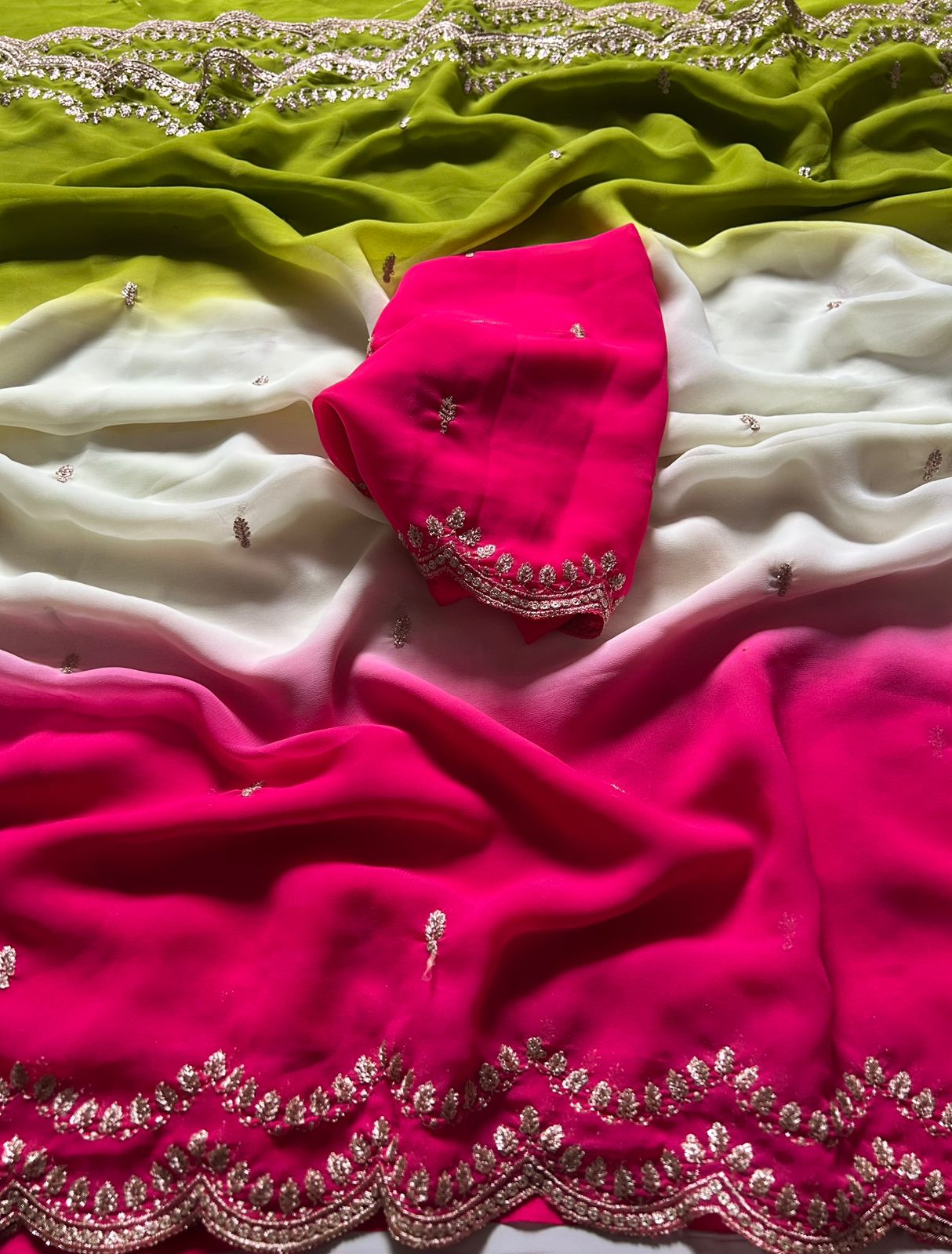 New Wedding Wear Soft Georgette Saree With Heavy Embroidery Sequence And Jari Work And Border Arca