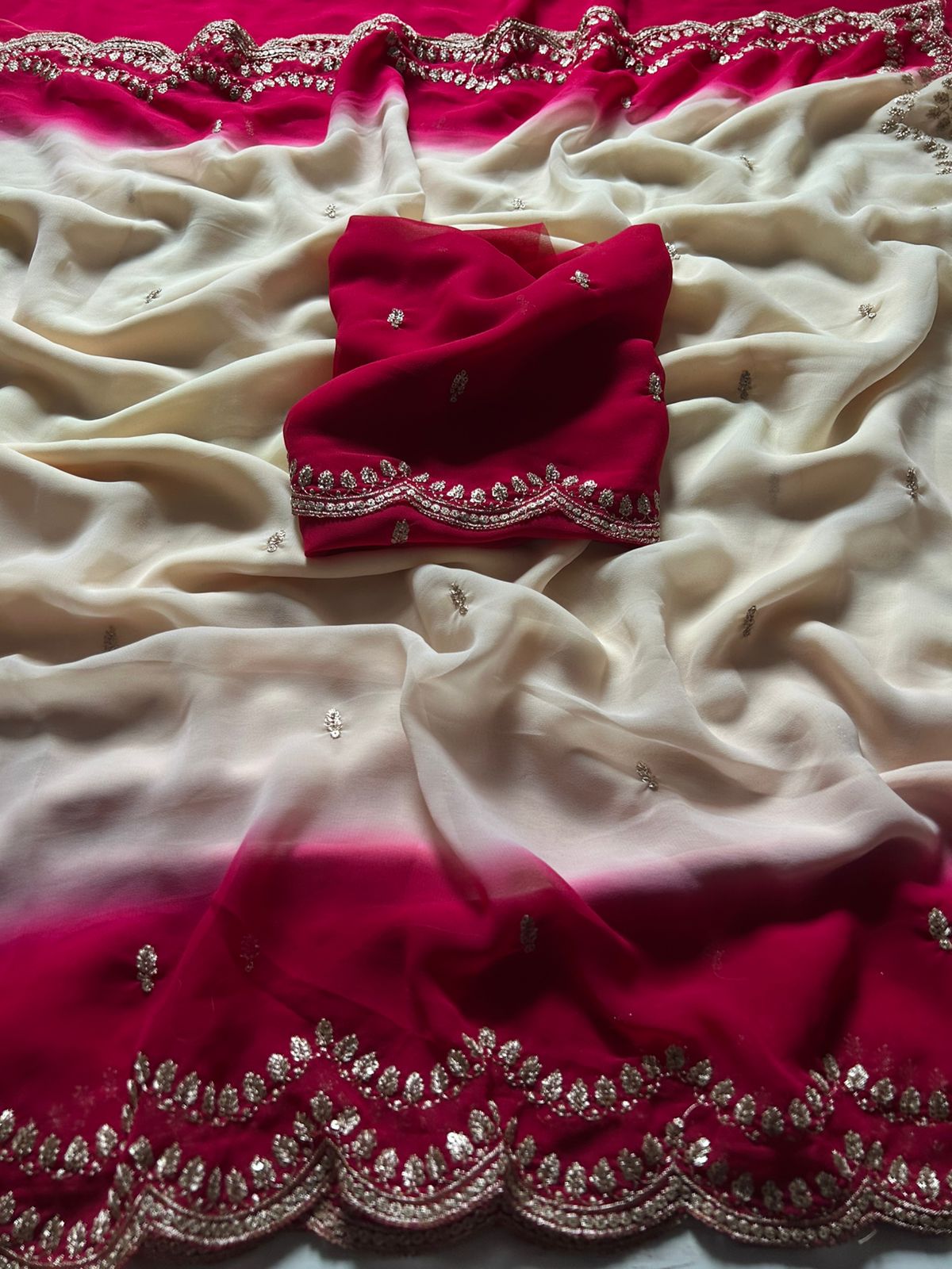 New Wedding Wear Soft Georgette Saree With Heavy Embroidery Sequence And Jari Work And Border Arca