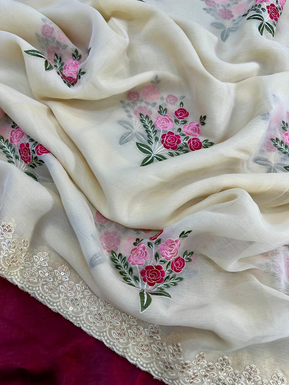 New Wedding Wear Goldy Crush with Thread n Sequence Embroidery Saree