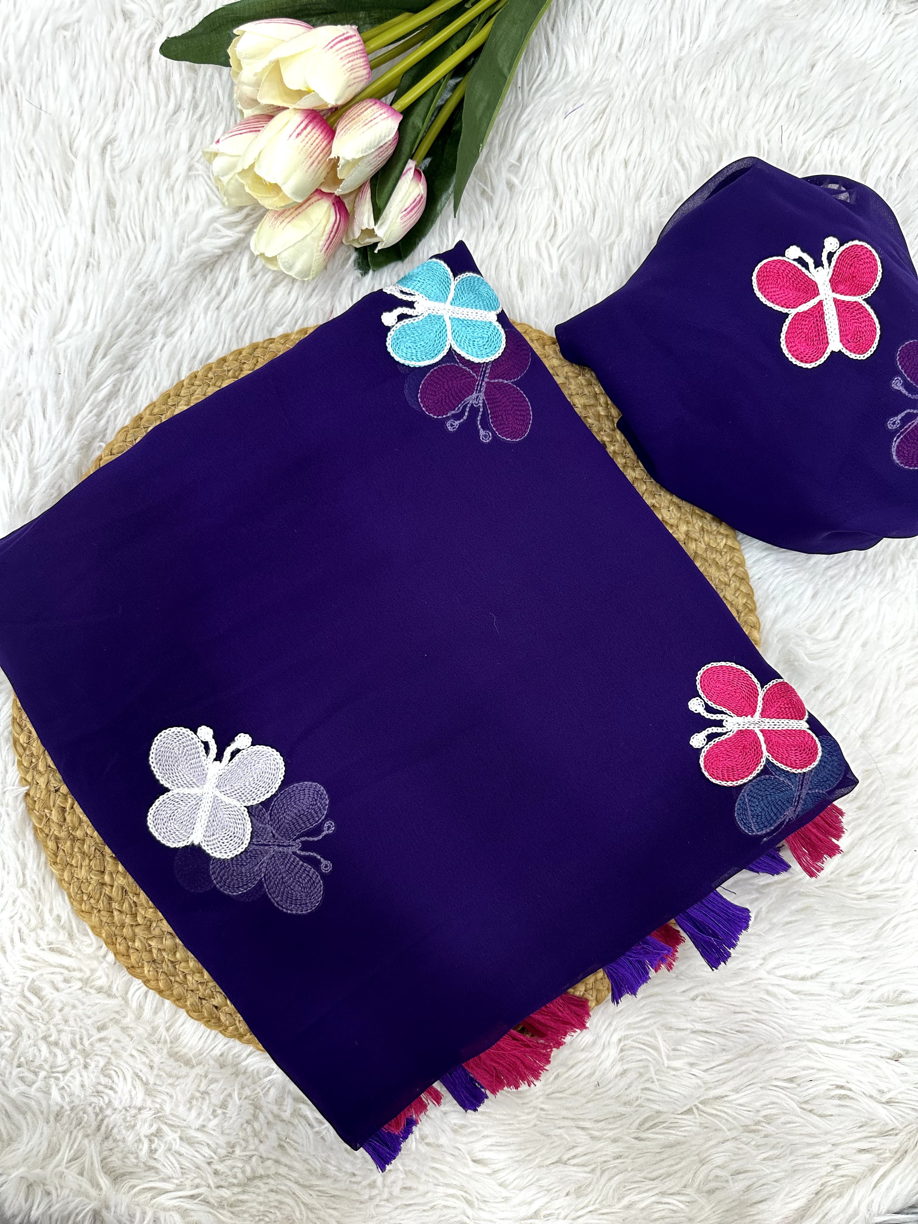 New Partywear Look Butterfly Pattern Georgette Designer Saree