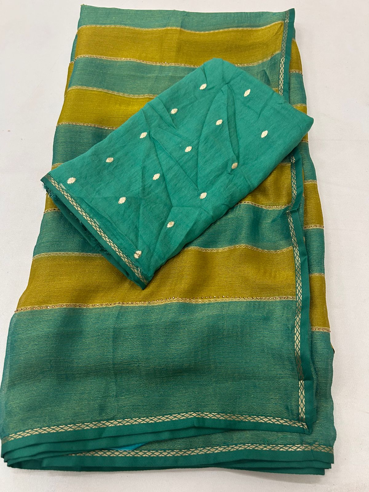 New Partywear Red Fancy Chiffon Georgette Saree with multi tone stipes allover stone drop work lines  Blouse as shown