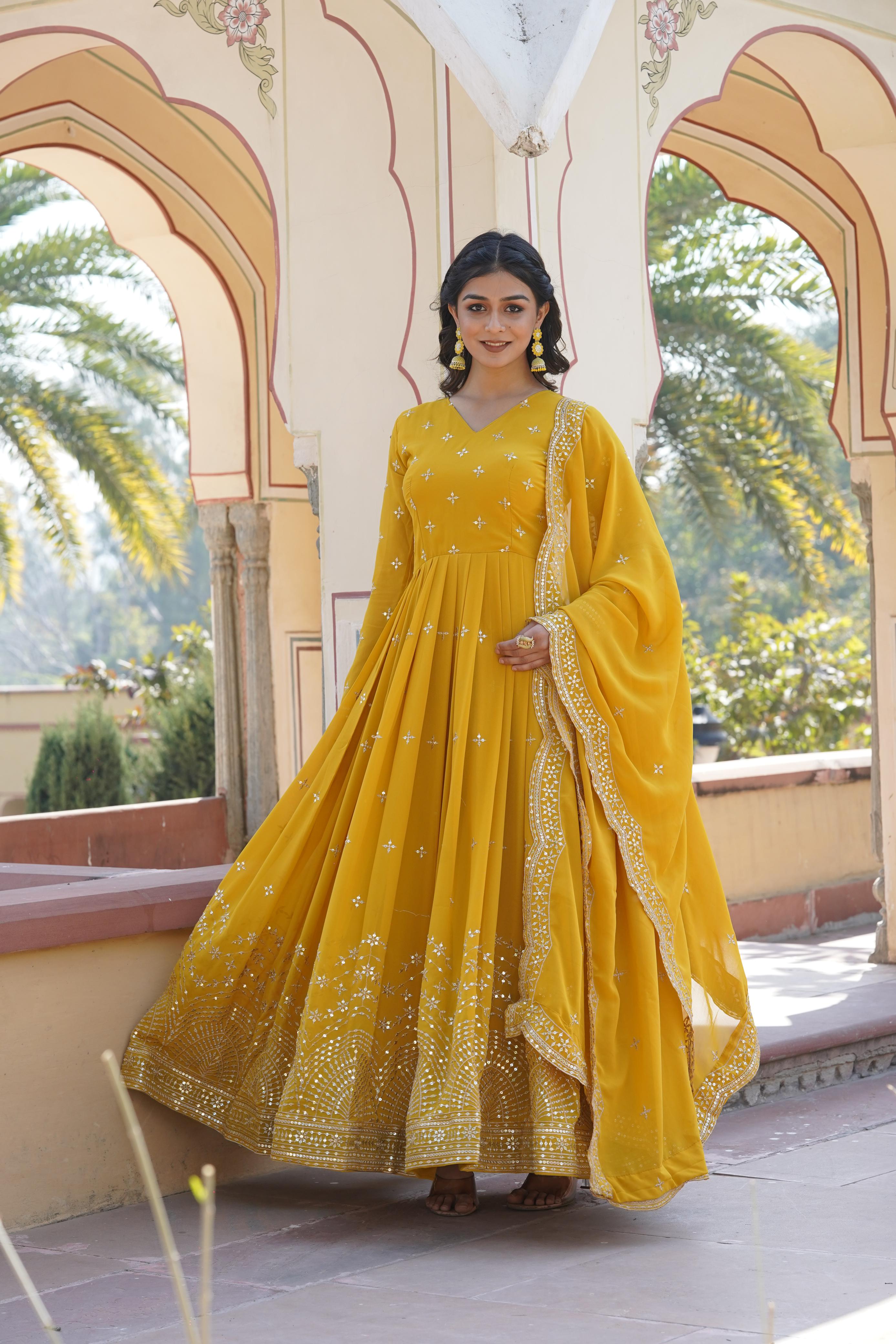 Murmurous Yellow Anarkali Gown