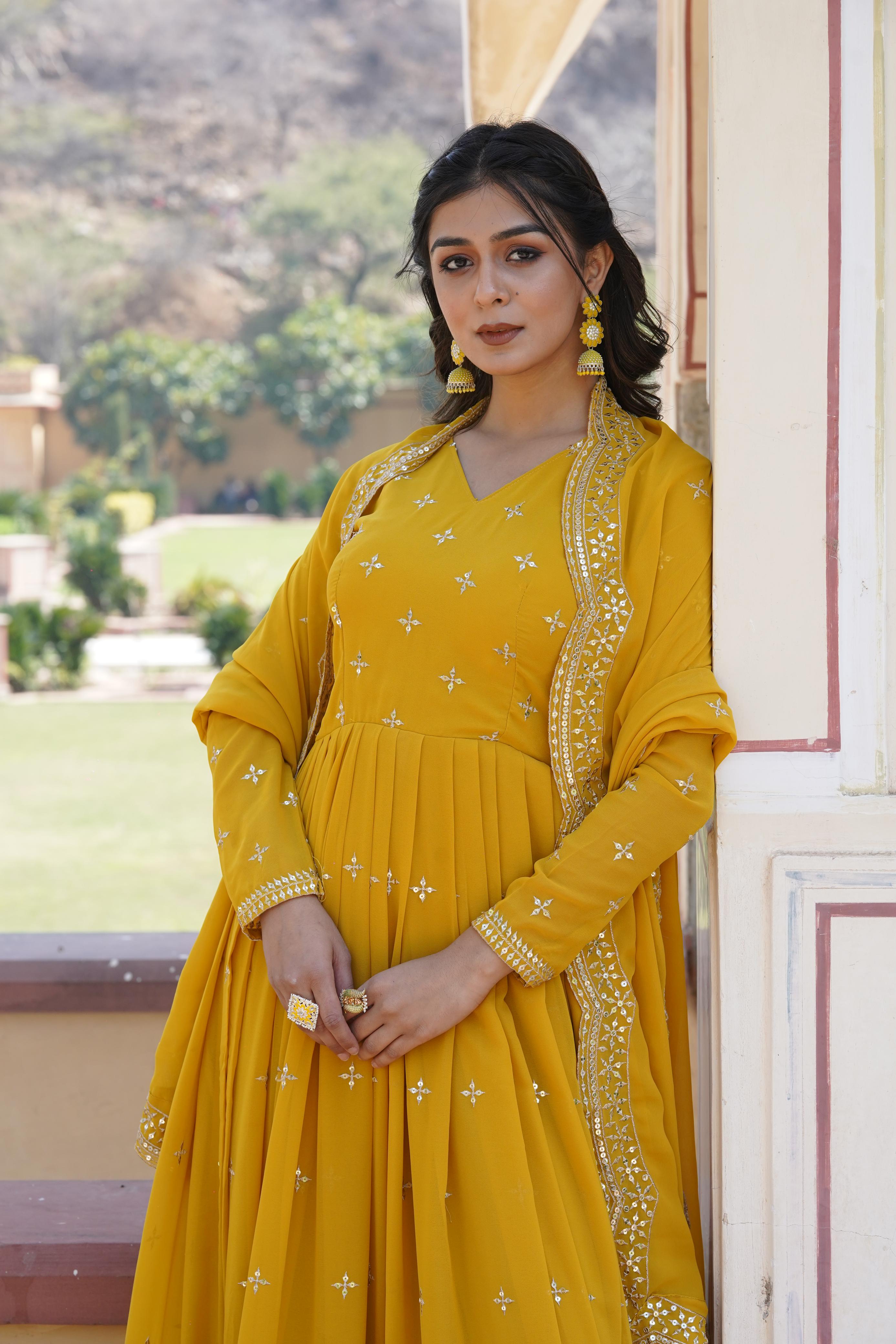 Murmurous Yellow Anarkali Gown