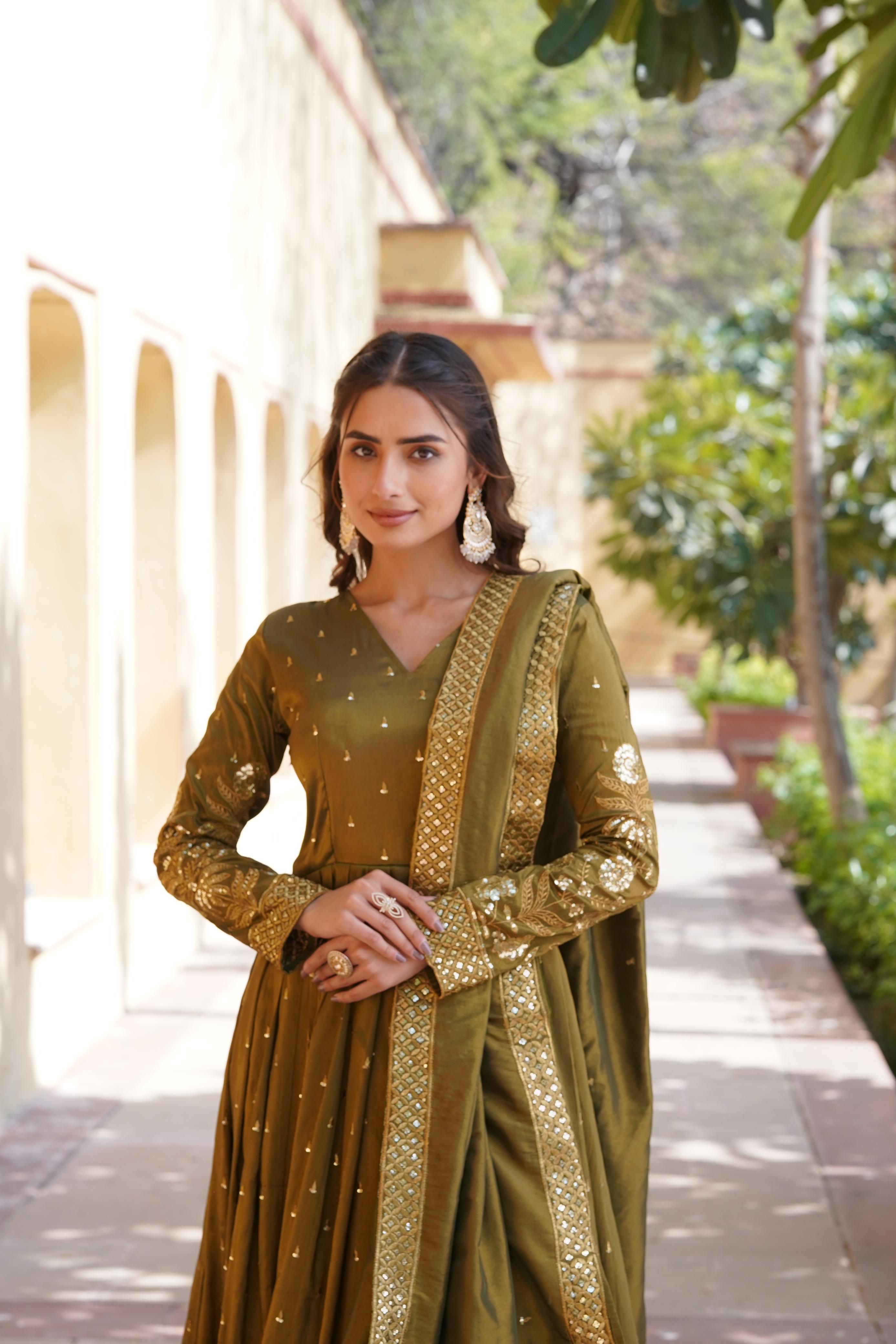 Outstanding Mahendi Anarkali Set