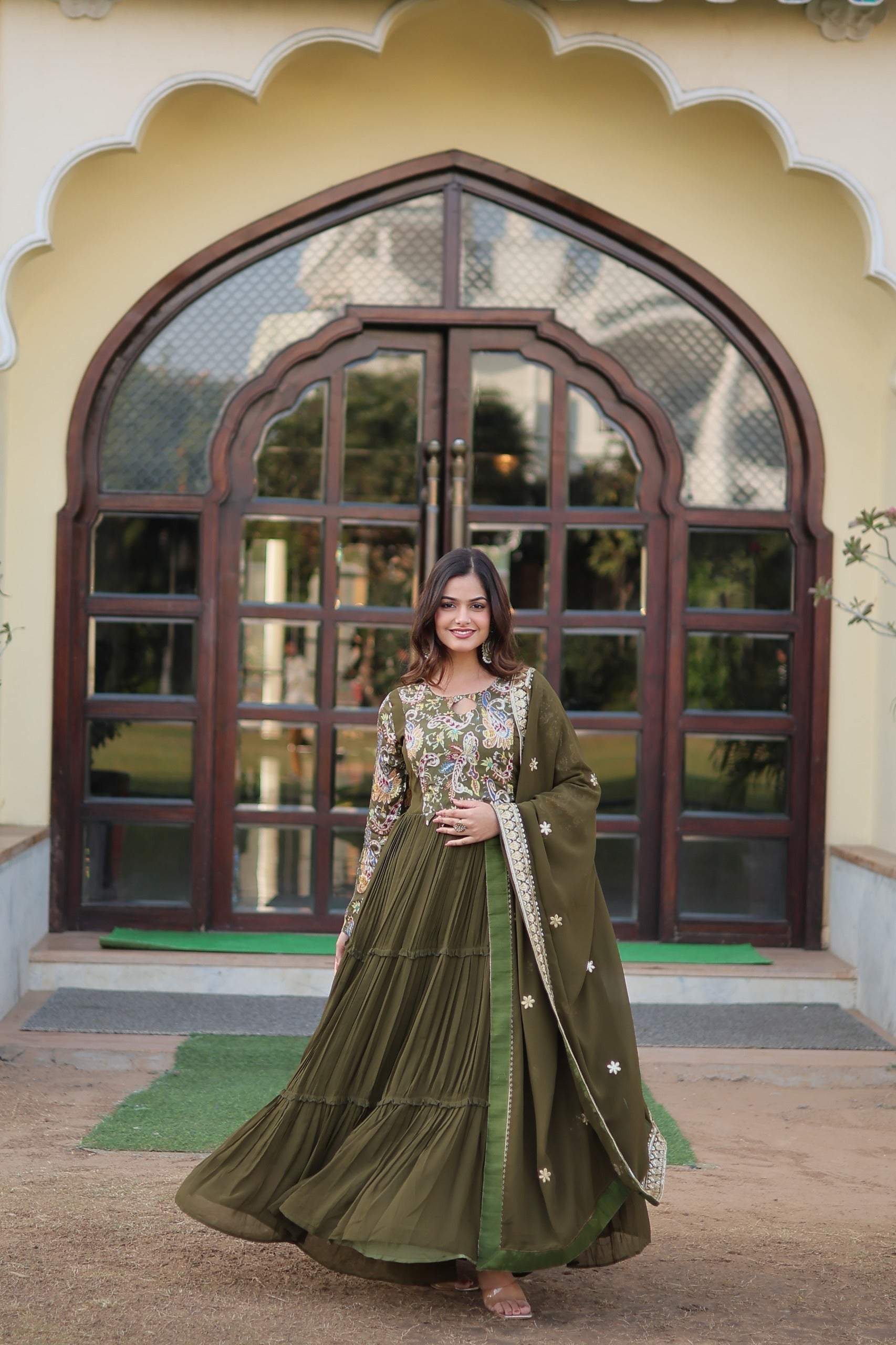 Outstanding Mahendi Color Anarkali Suit