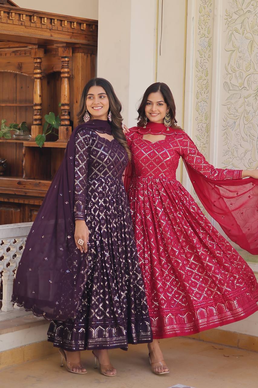 Unique Two Color Anarkali Suit Set