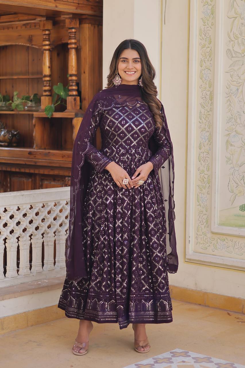 Unique Two Color Anarkali Suit Set