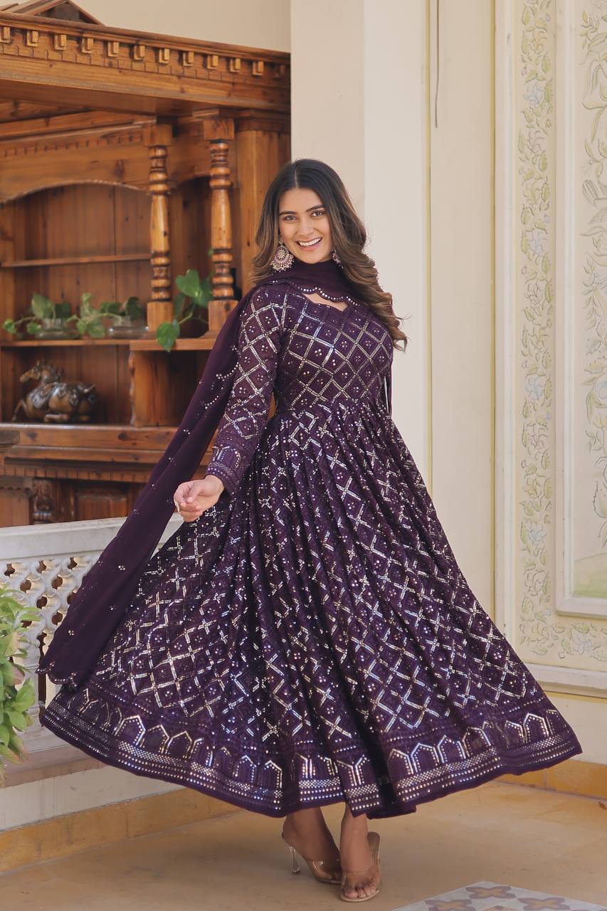 Unique Two Color Anarkali Suit Set