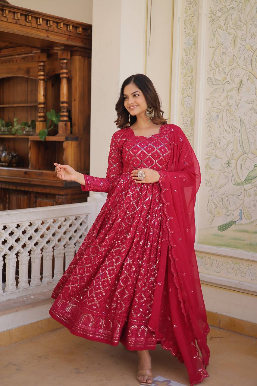 Unique Two Color Anarkali Suit Set