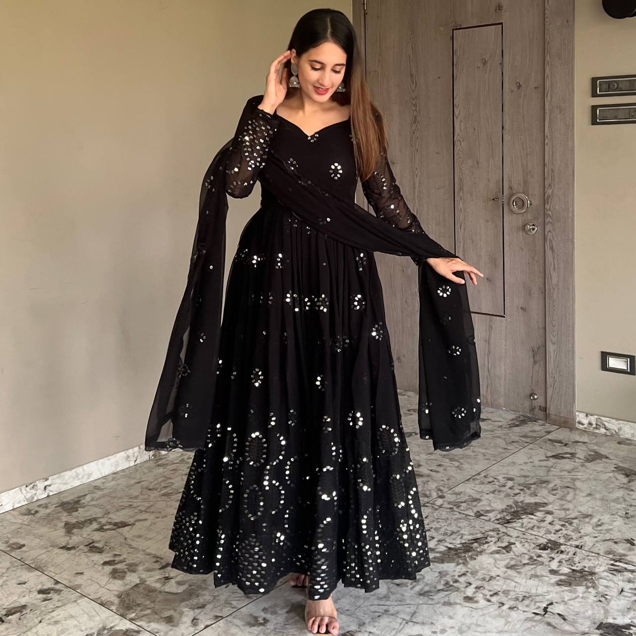 Refreshing Black Anarkali Suit Set