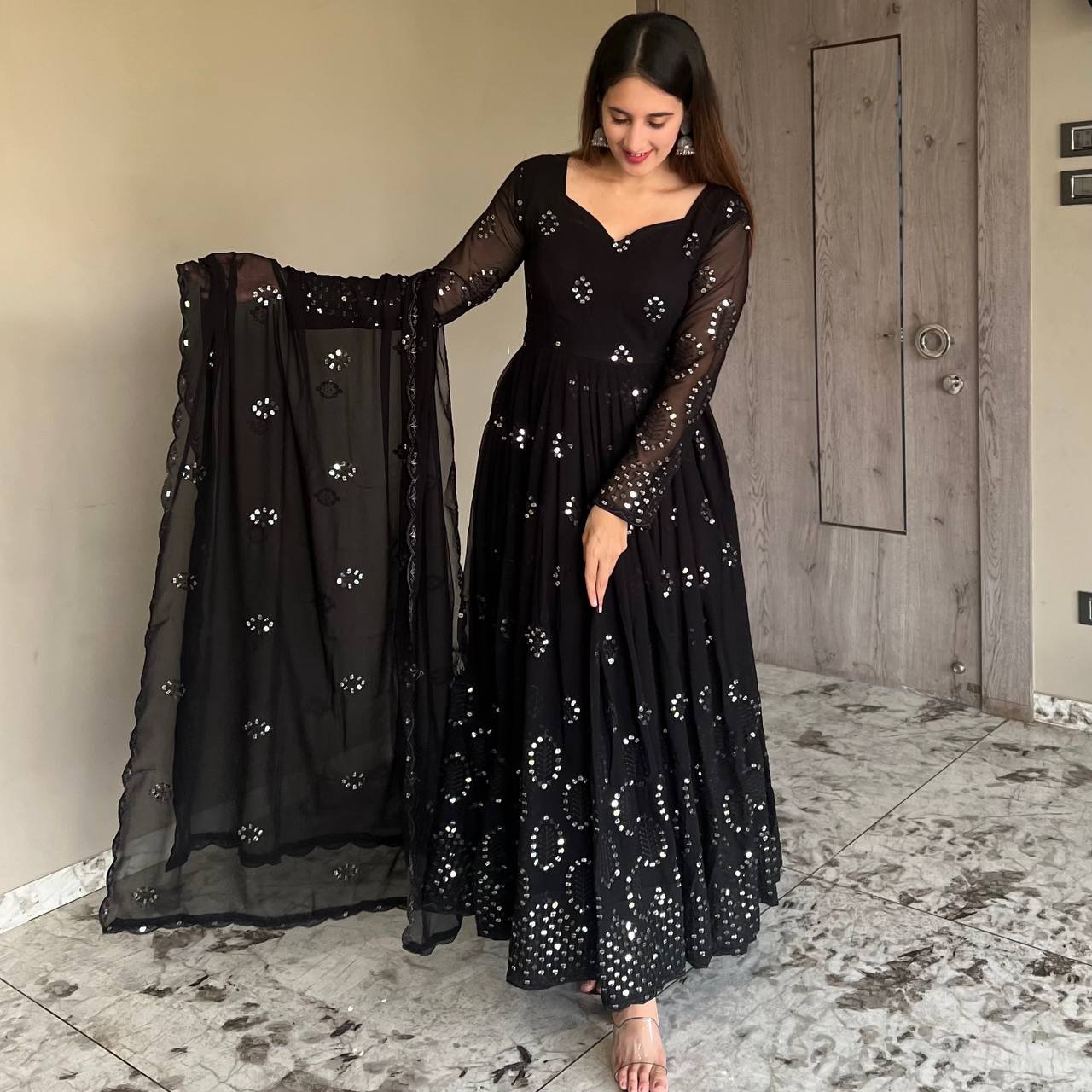 Refreshing Black Anarkali Suit Set