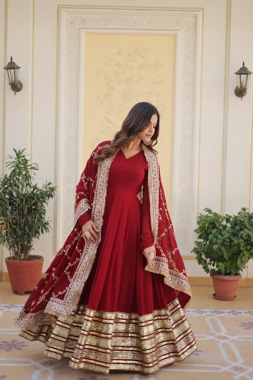 Ideal Maroon Anarkali Set