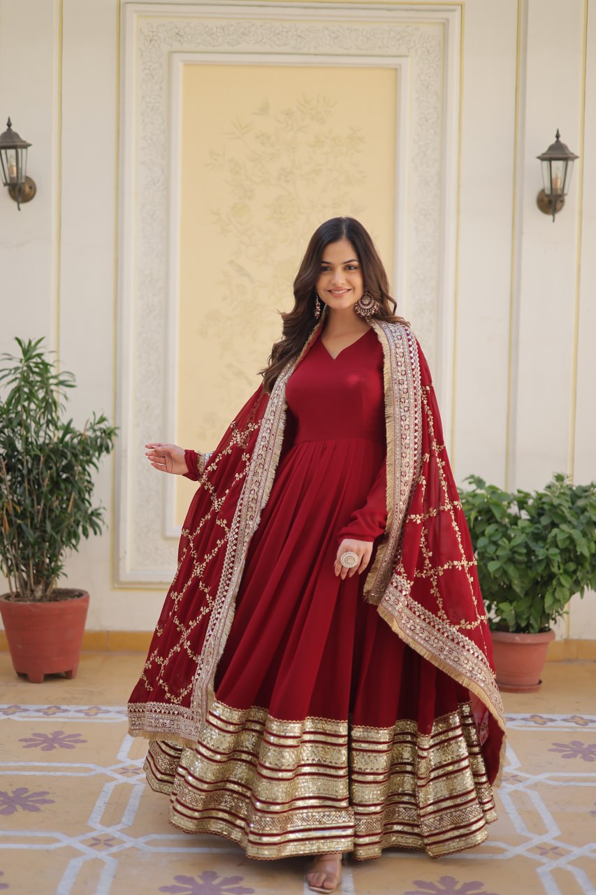 Ideal Maroon Anarkali Set