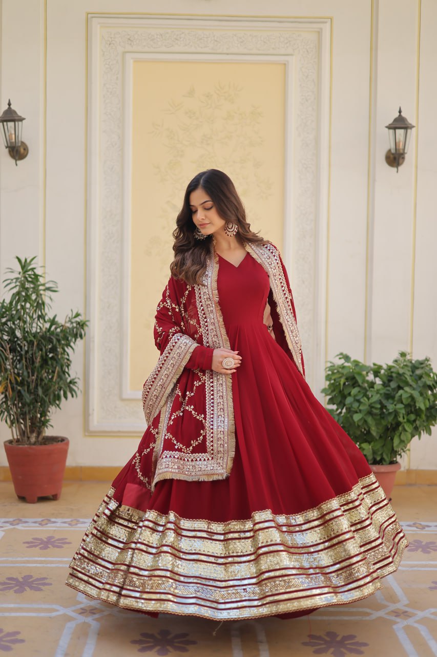 Ideal Maroon Anarkali Set