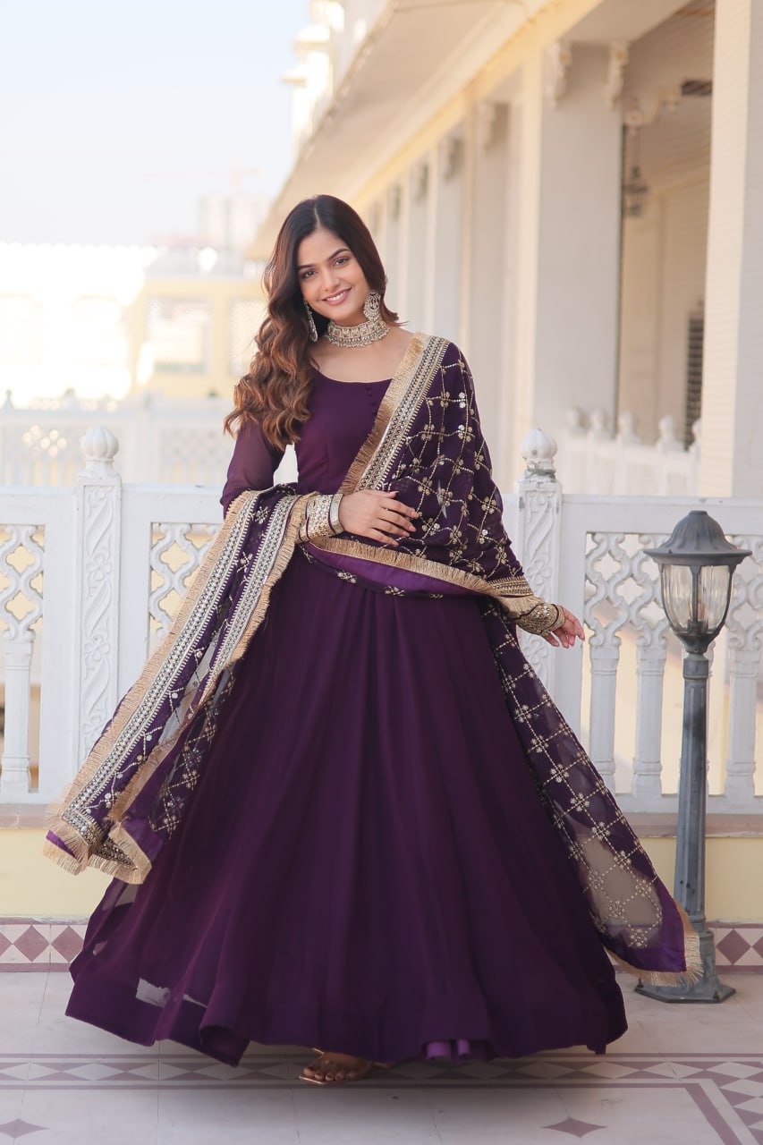 Wine Color Aliya Cut Anarkali Suit Set