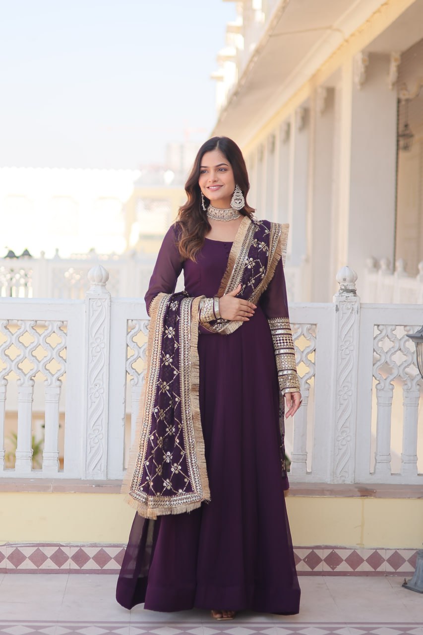 Wine Color Aliya Cut Anarkali Suit Set