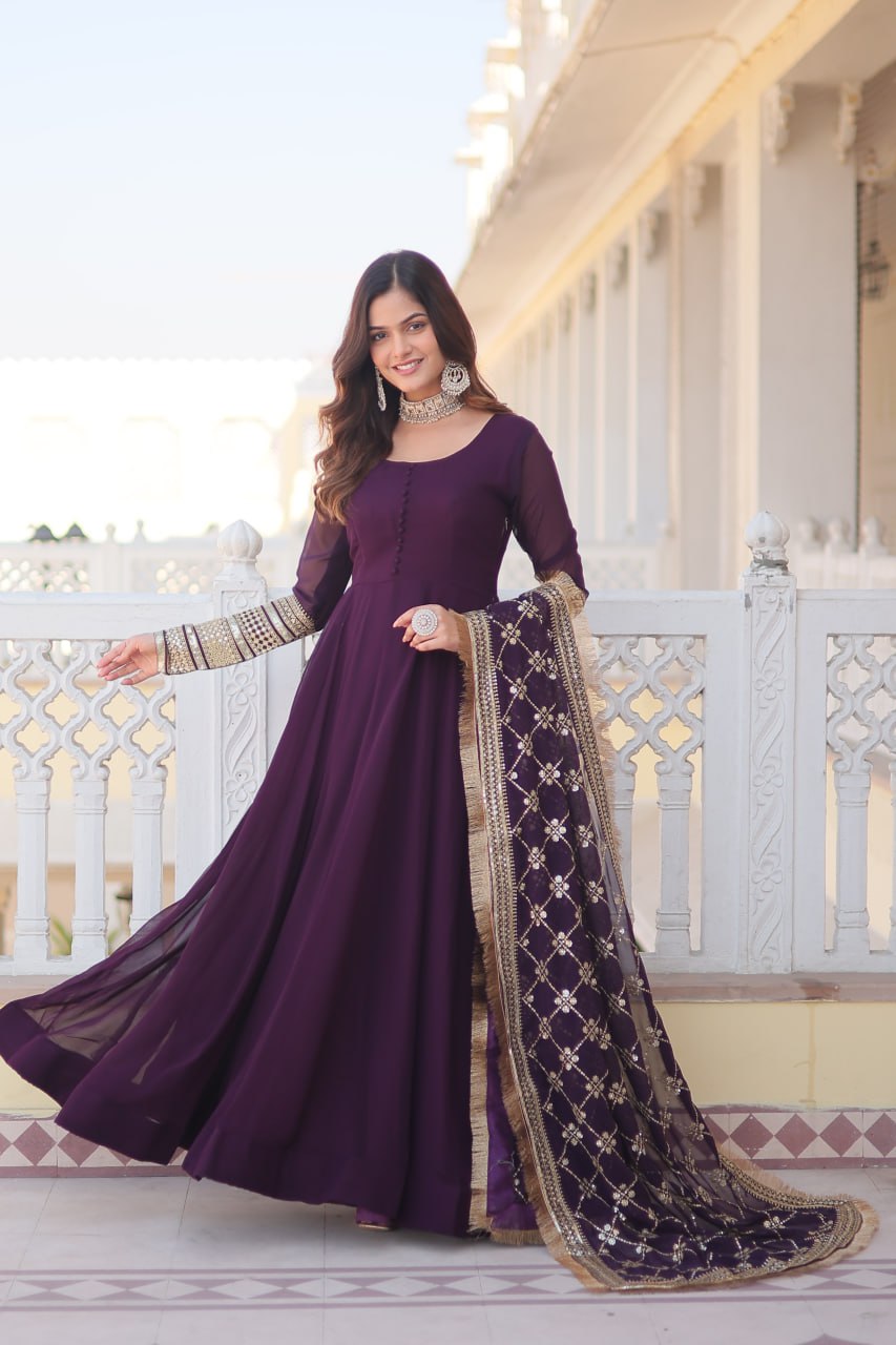 Wine Color Aliya Cut Anarkali Suit Set