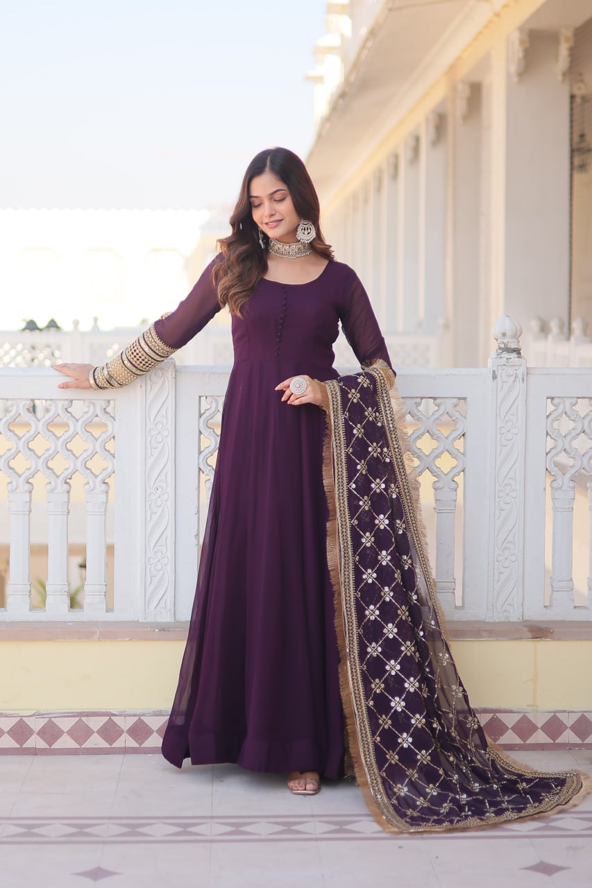 Wine Color Aliya Cut Anarkali Suit Set