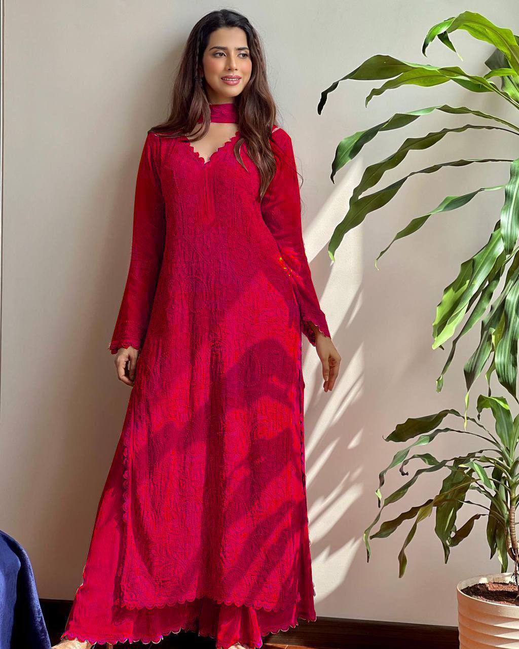 Red kurta With Dupatta Set