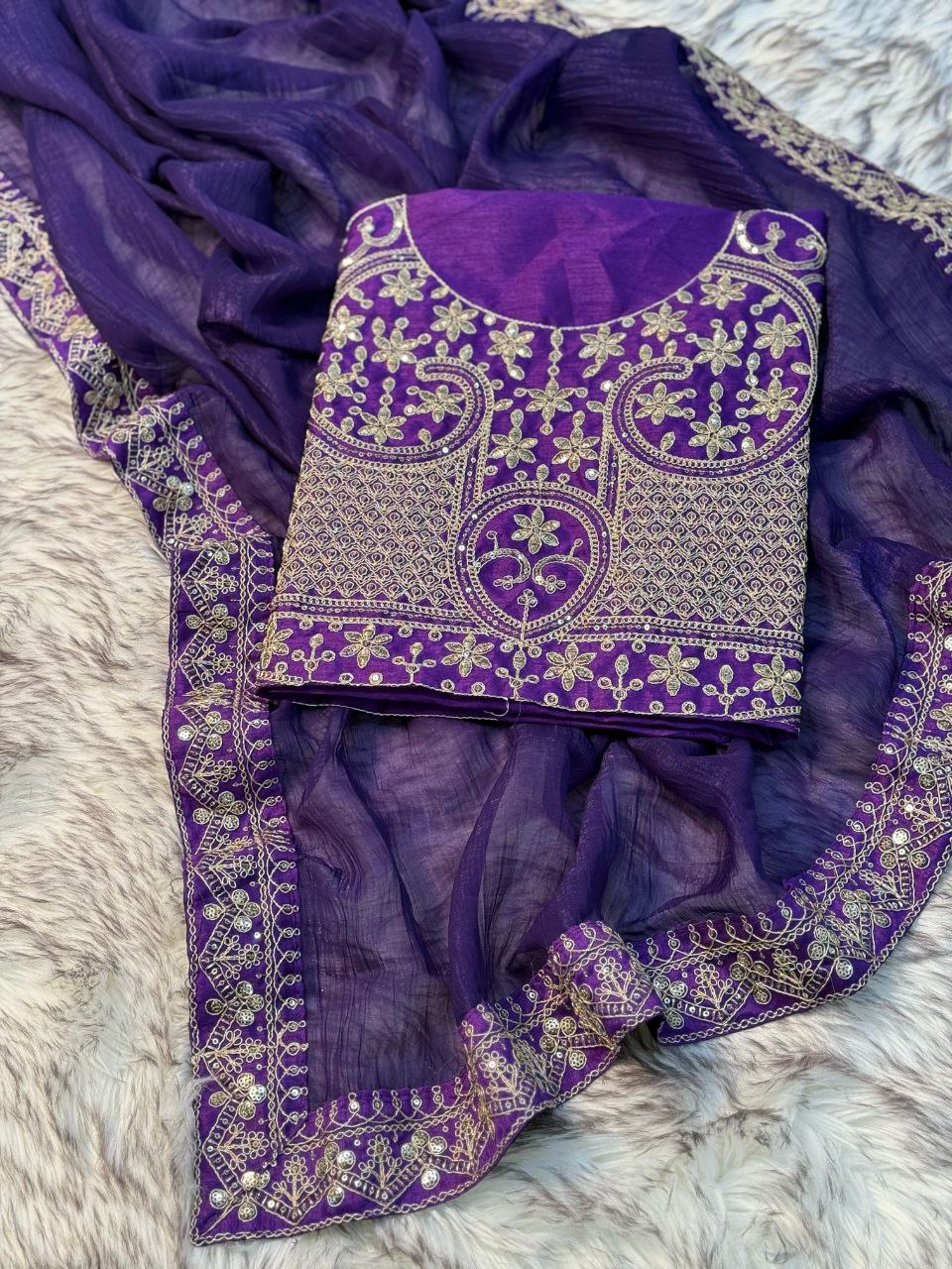 New Wedding Wear Purple Color Codding Lace Border Saree With Heavt Designer Blouse