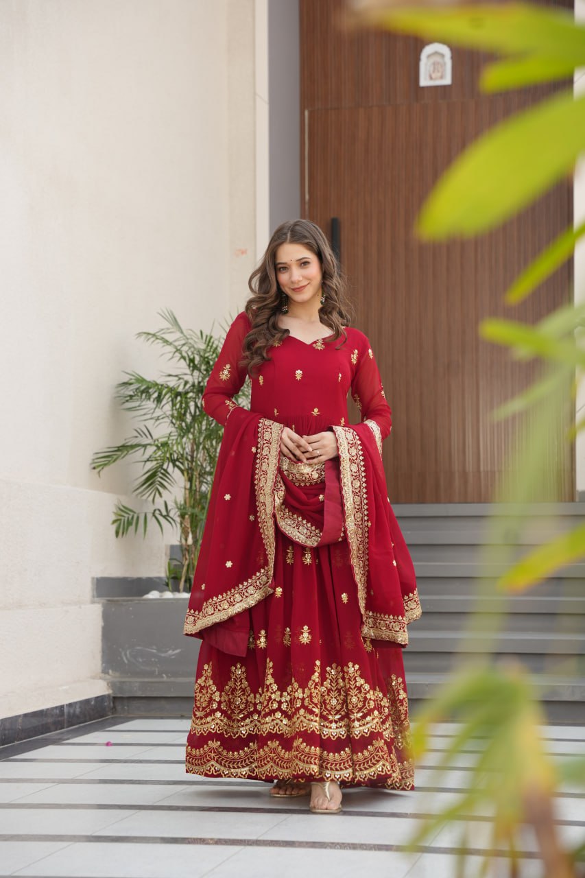 Red Designer Anarkali Suit Set